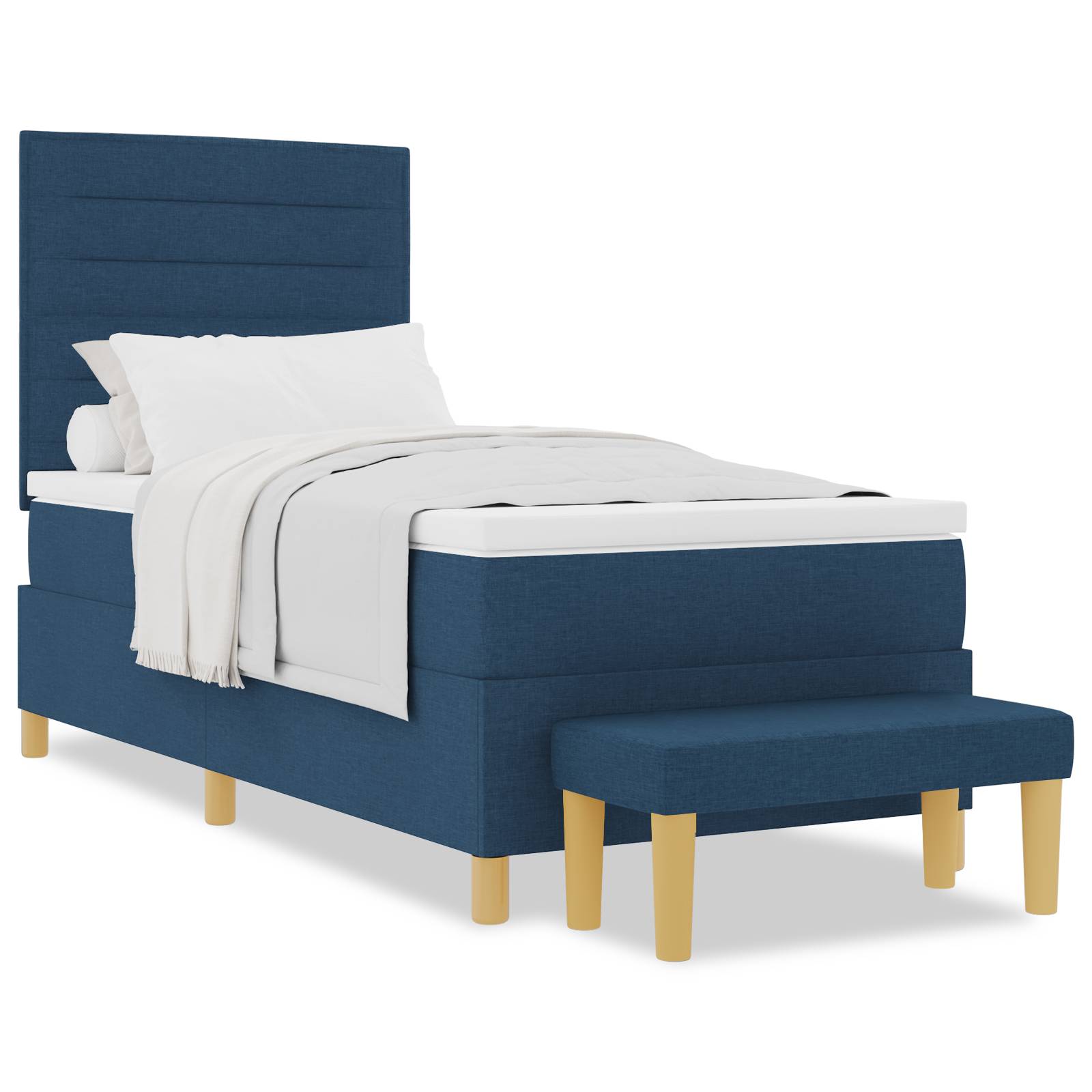 vidaXL Boxspringbett mit Matratze &amp; Bank Blau 90x200 cm Stoff