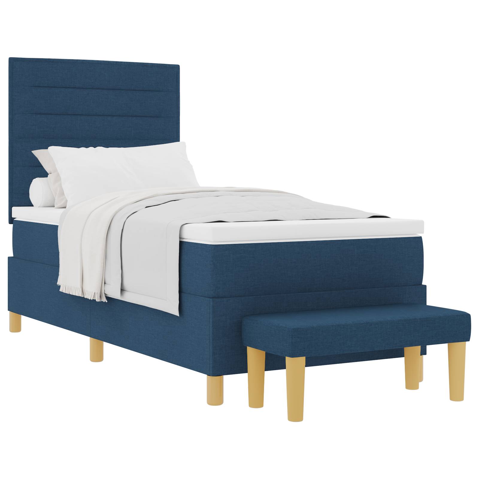 vidaXL Boxspringbett mit Matratze &amp; Bank Blau 90x200 cm Stoff