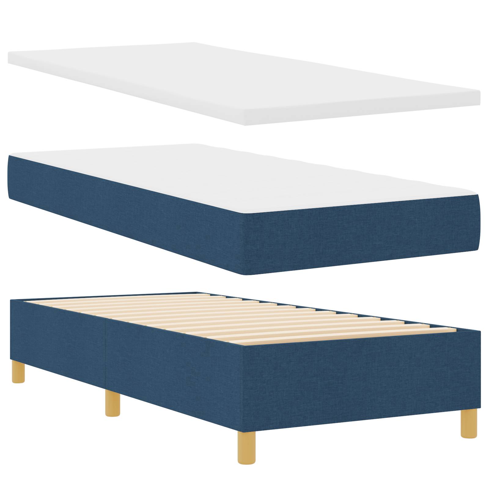 vidaXL Boxspringbett mit Matratze & Bank Blau 90x190 cm Stoff