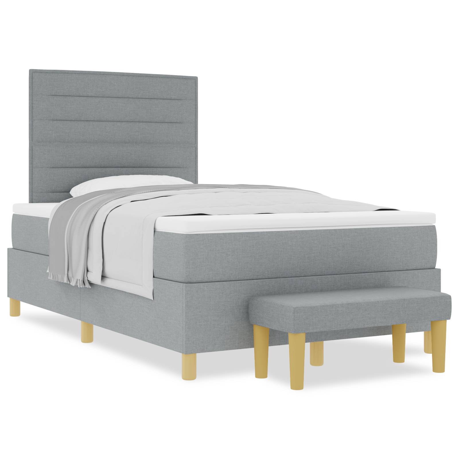 vidaXL Boxspringbett mit Matratze & Bank Hellgrau 120x190 cm Stoff