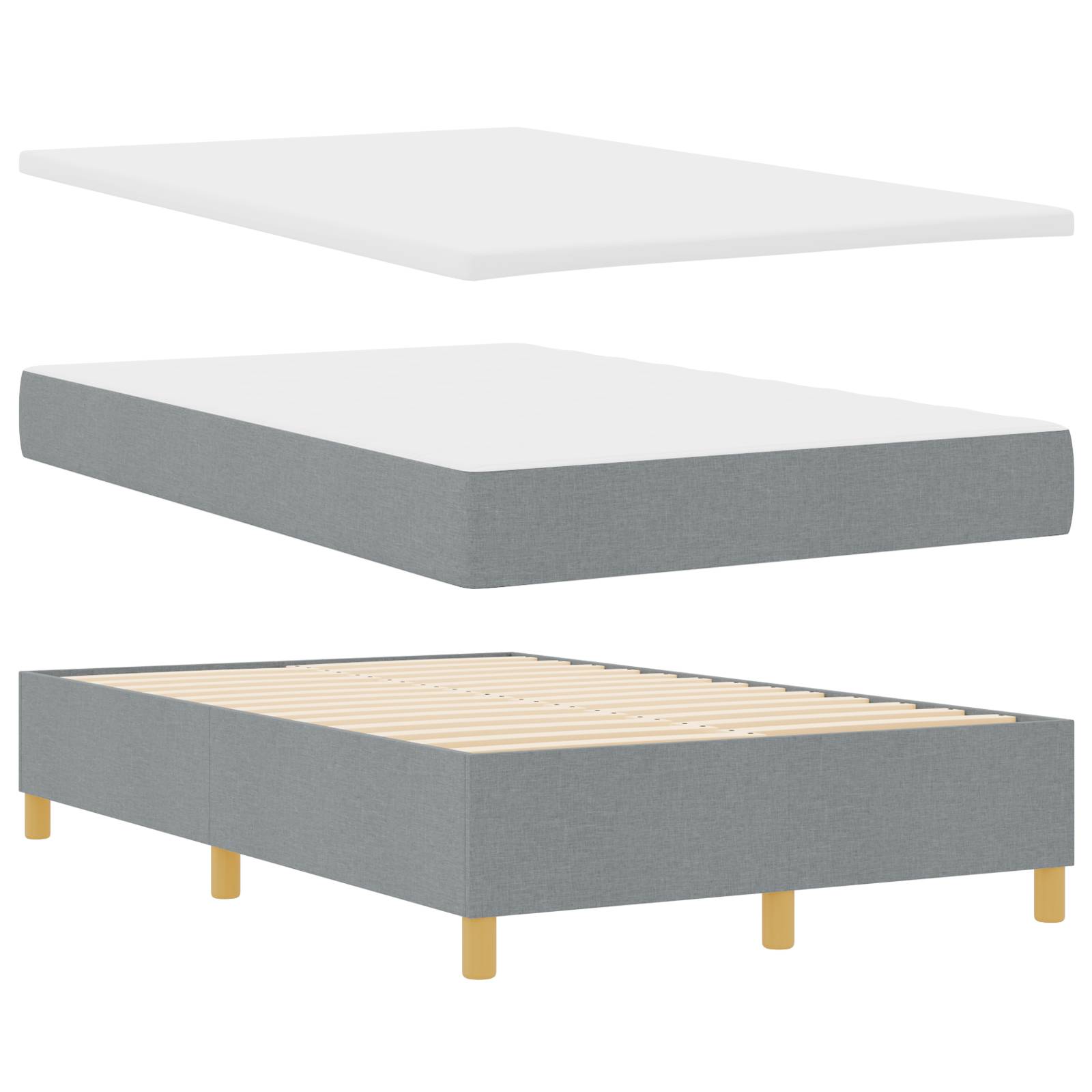 vidaXL Boxspringbett mit Matratze & Bank Hellgrau 120x190 cm Stoff