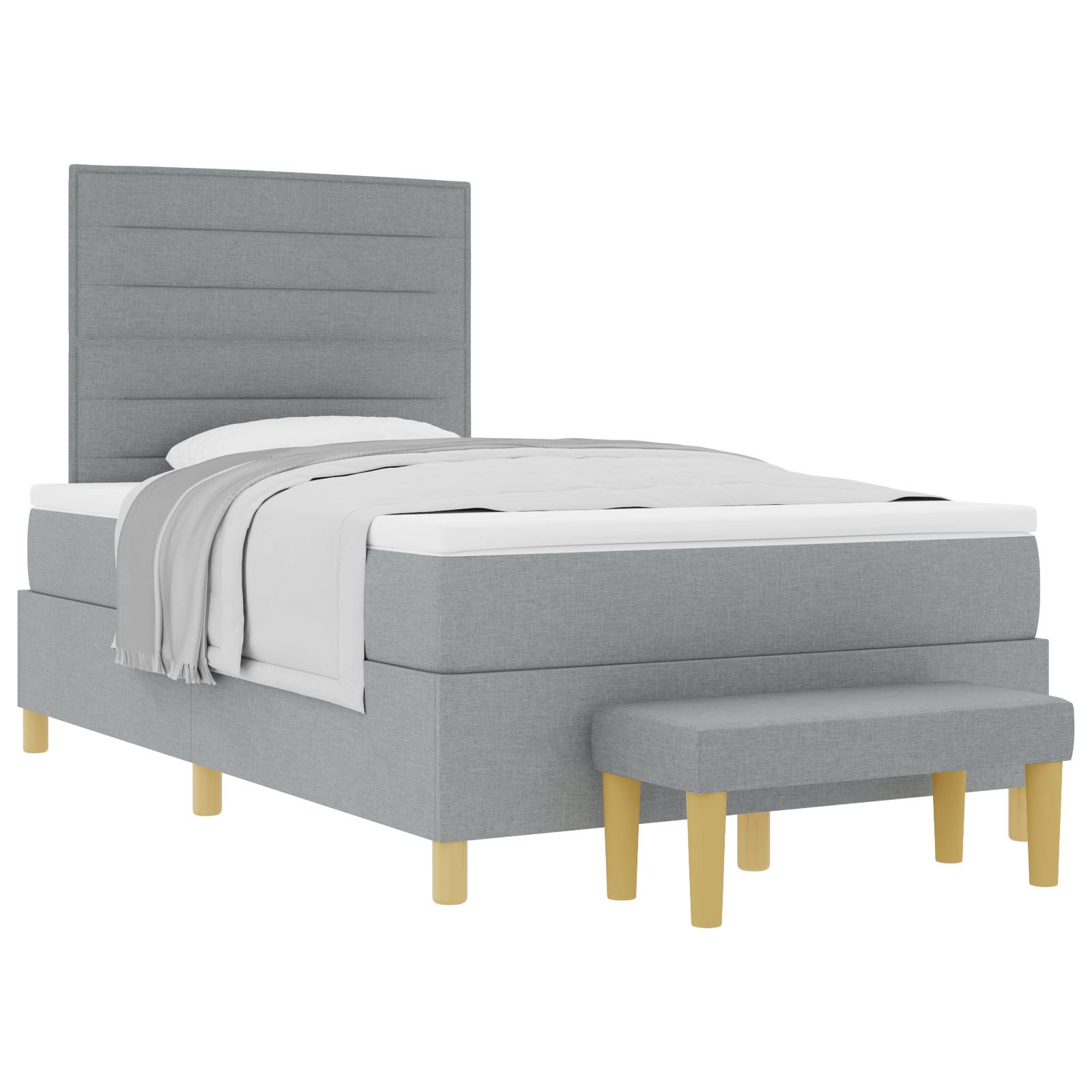 vidaXL Boxspringbett mit Matratze & Bank Hellgrau 120x190 cm Stoff