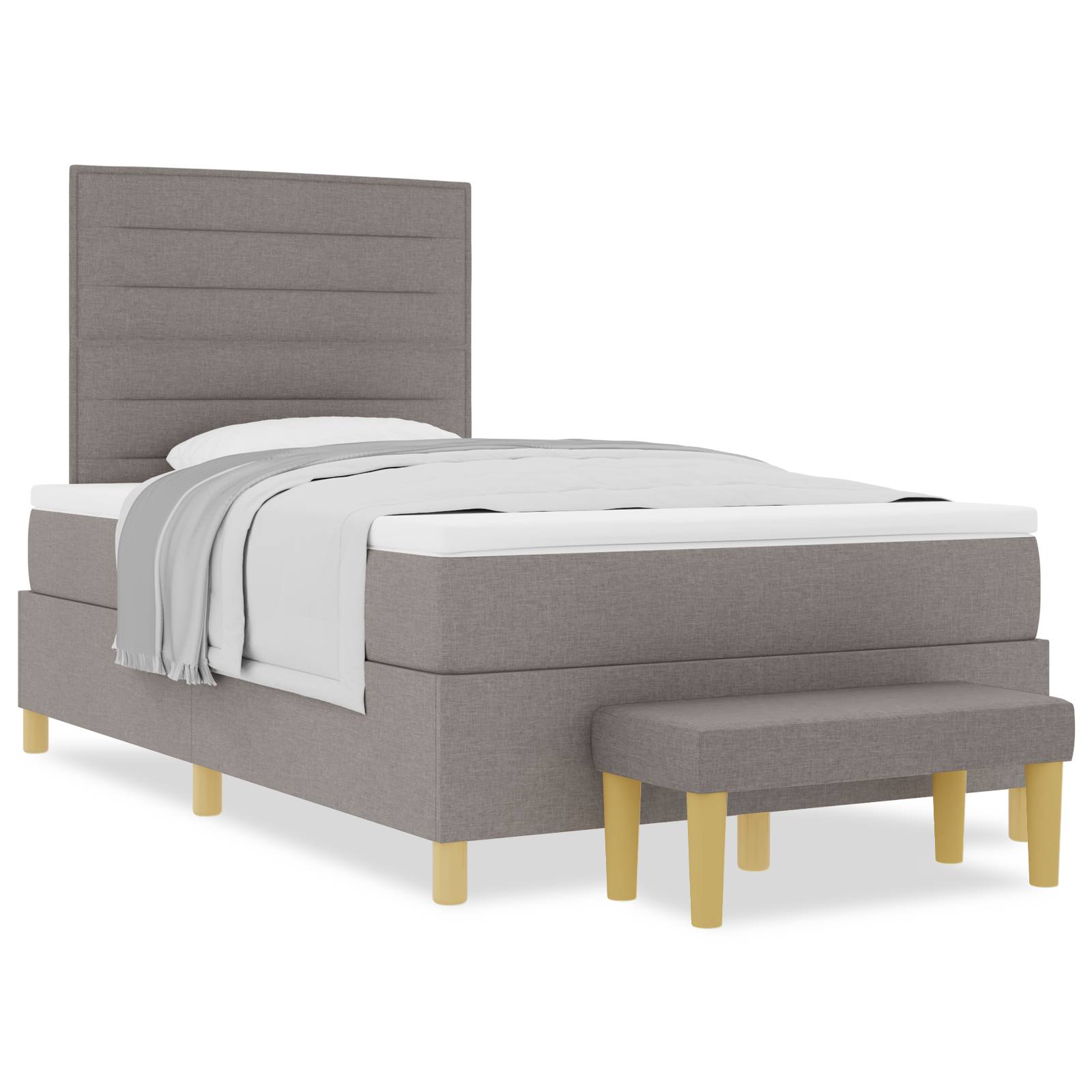 vidaXL Boxspringbett mit Matratze & Bank Taupe 120x200 cm Stoff