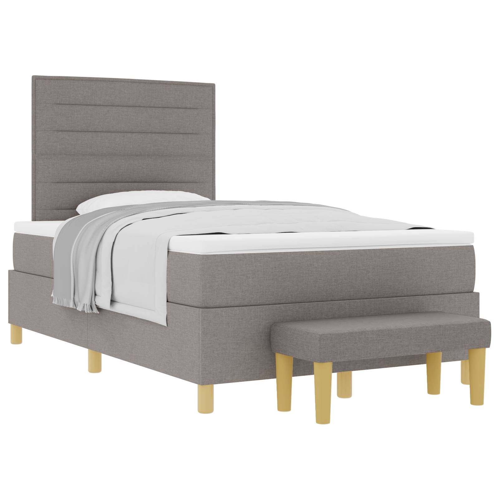 vidaXL Boxspringbett mit Matratze & Bank Taupe 120x190 cm Stoff