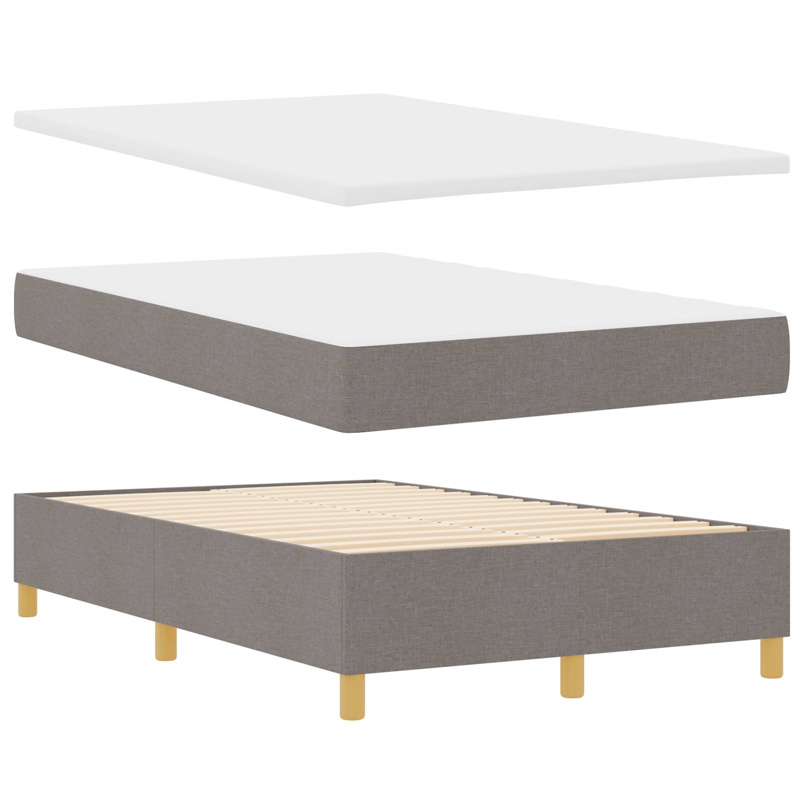 vidaXL Boxspringbett mit Matratze & Bank Taupe 120x190 cm Stoff