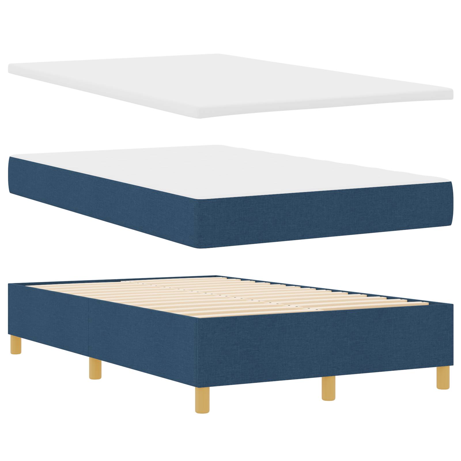 vidaXL Boxspringbett mit Matratze & Bank Blau 120x200 cm Stoff