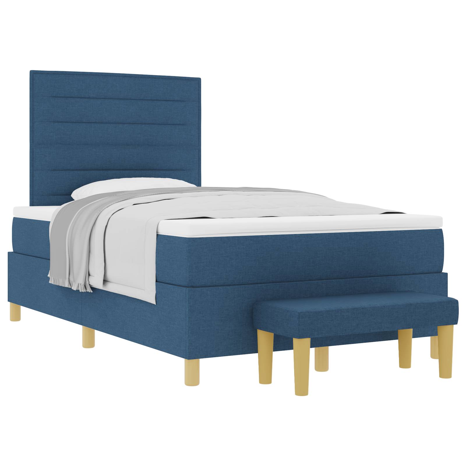 vidaXL Boxspringbett mit Matratze & Bank Blau 120x200 cm Stoff