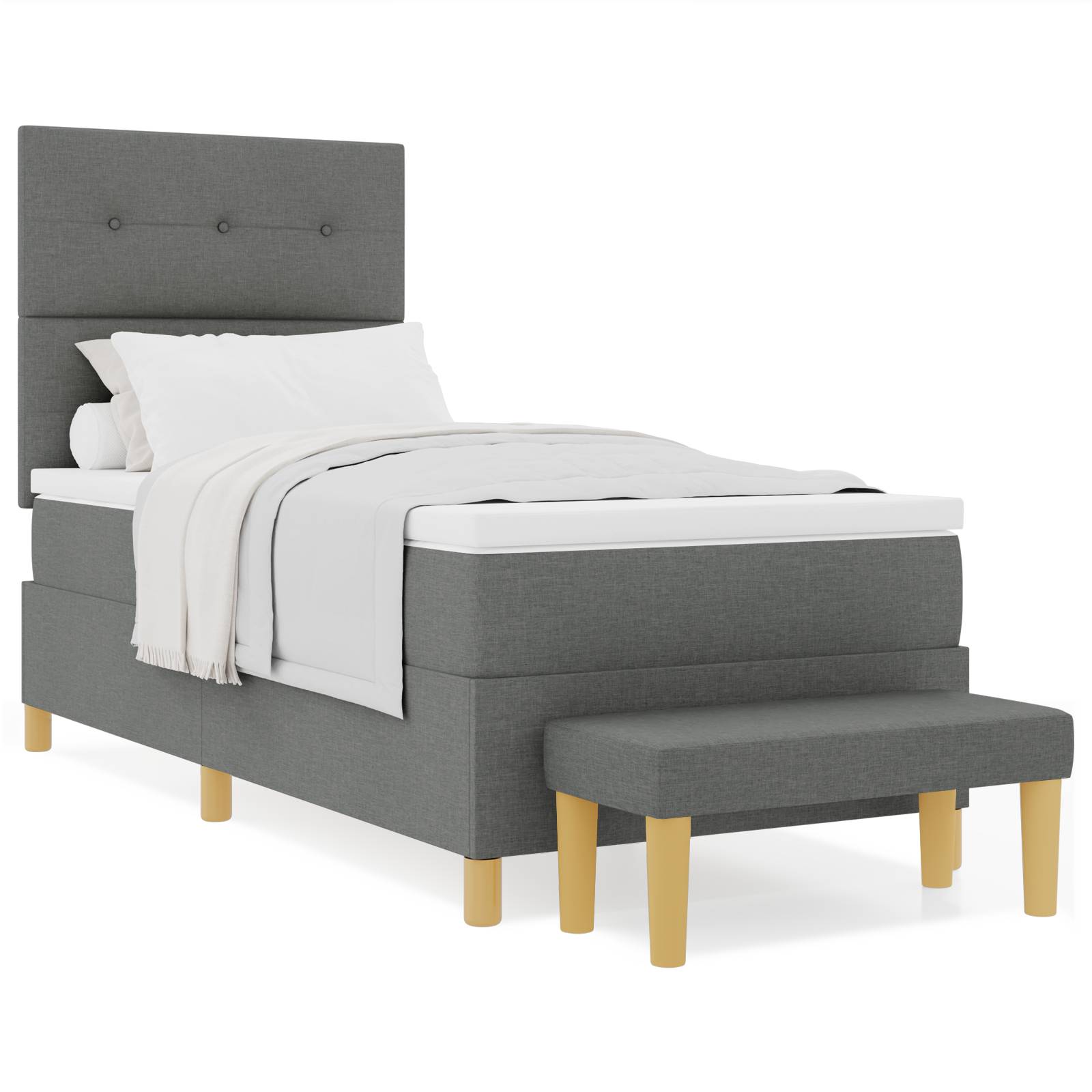 vidaXL Boxspringbett mit Matratze & Bank Dunkelgrau 80x200 cm Stoff