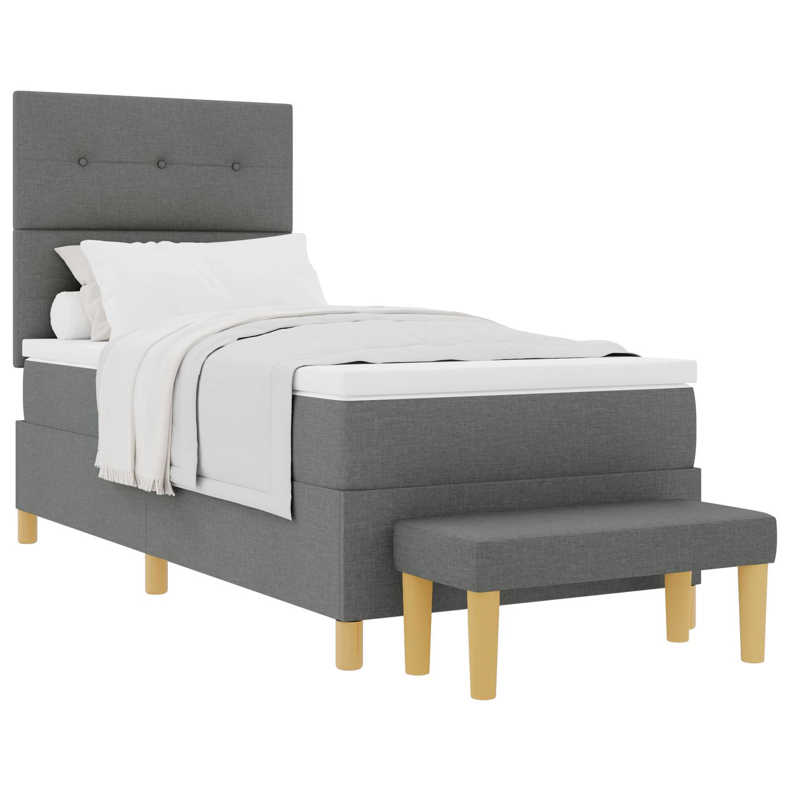 vidaXL Boxspringbett mit Matratze & Bank Dunkelgrau 80x200 cm Stoff