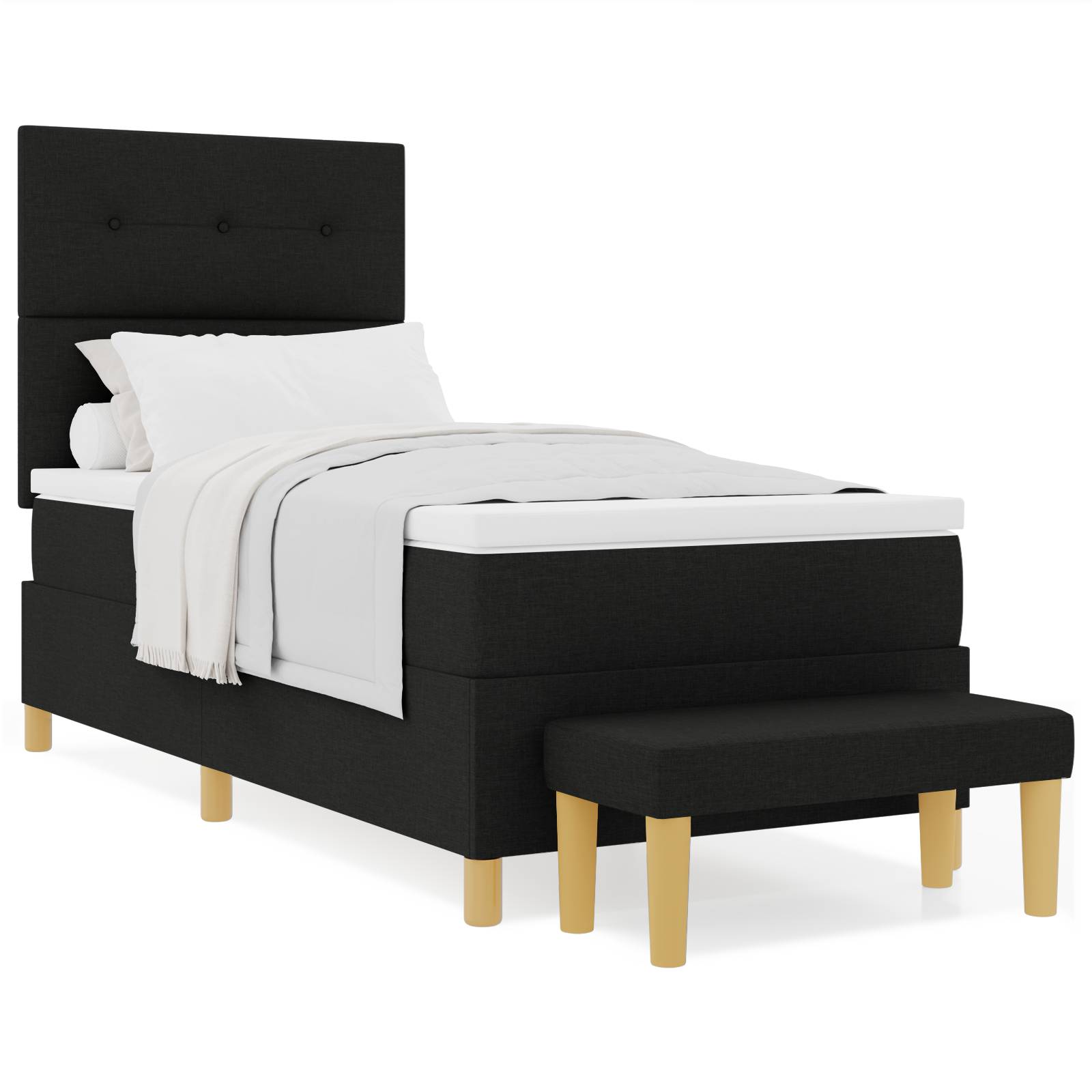 vidaXL Boxspringbett mit Matratze & Bank Schwarz 80x200 cm Stoff