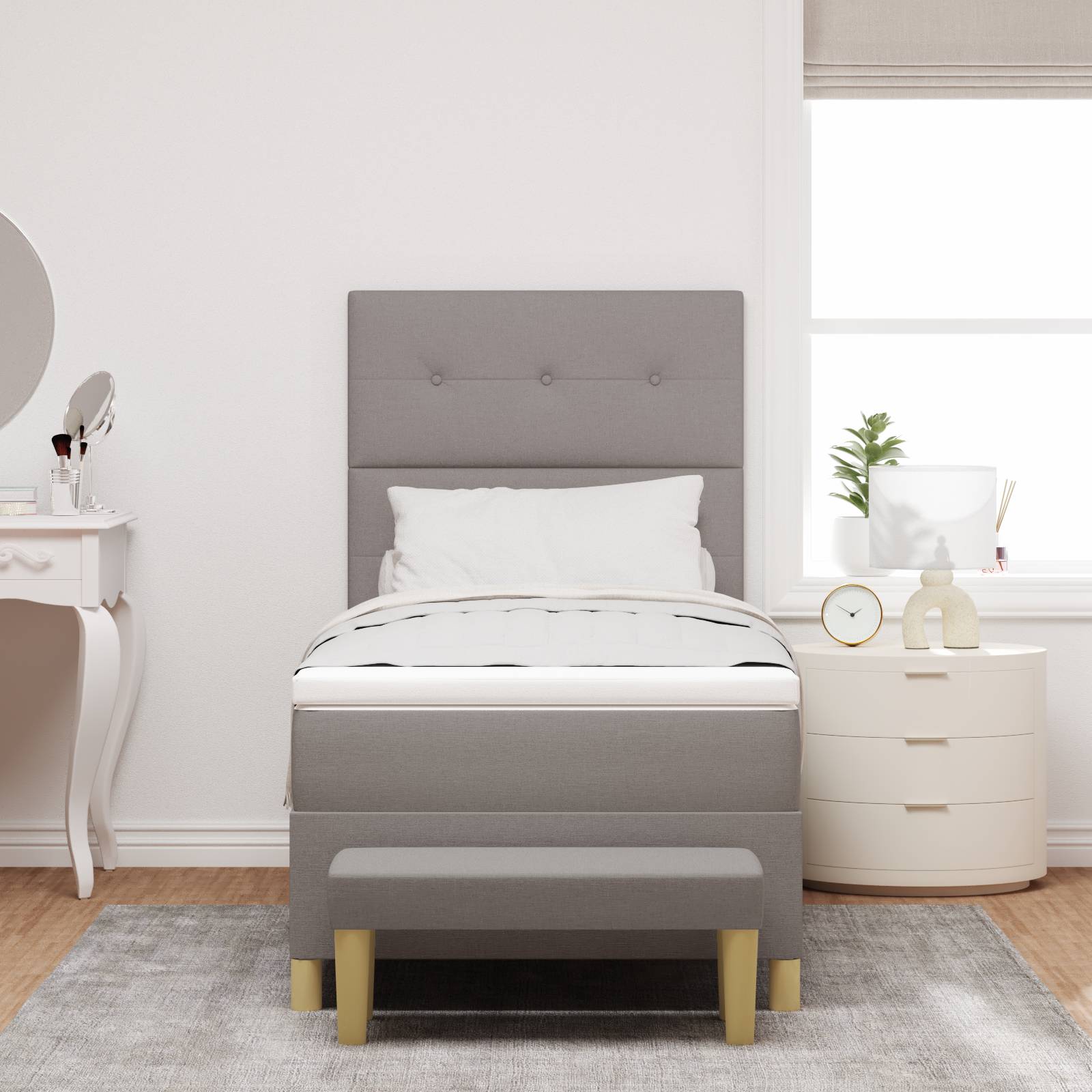 vidaXL Boxspringbett mit Matratze & Bank Taupe 100x200 cm Stoff