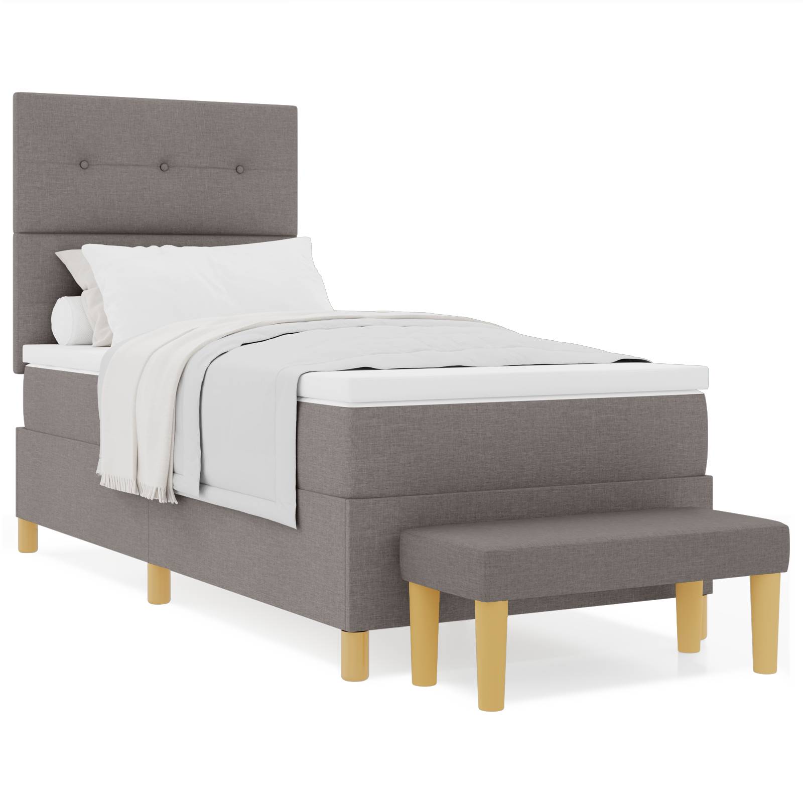 vidaXL Boxspringbett mit Matratze & Bank Taupe 100x200 cm Stoff