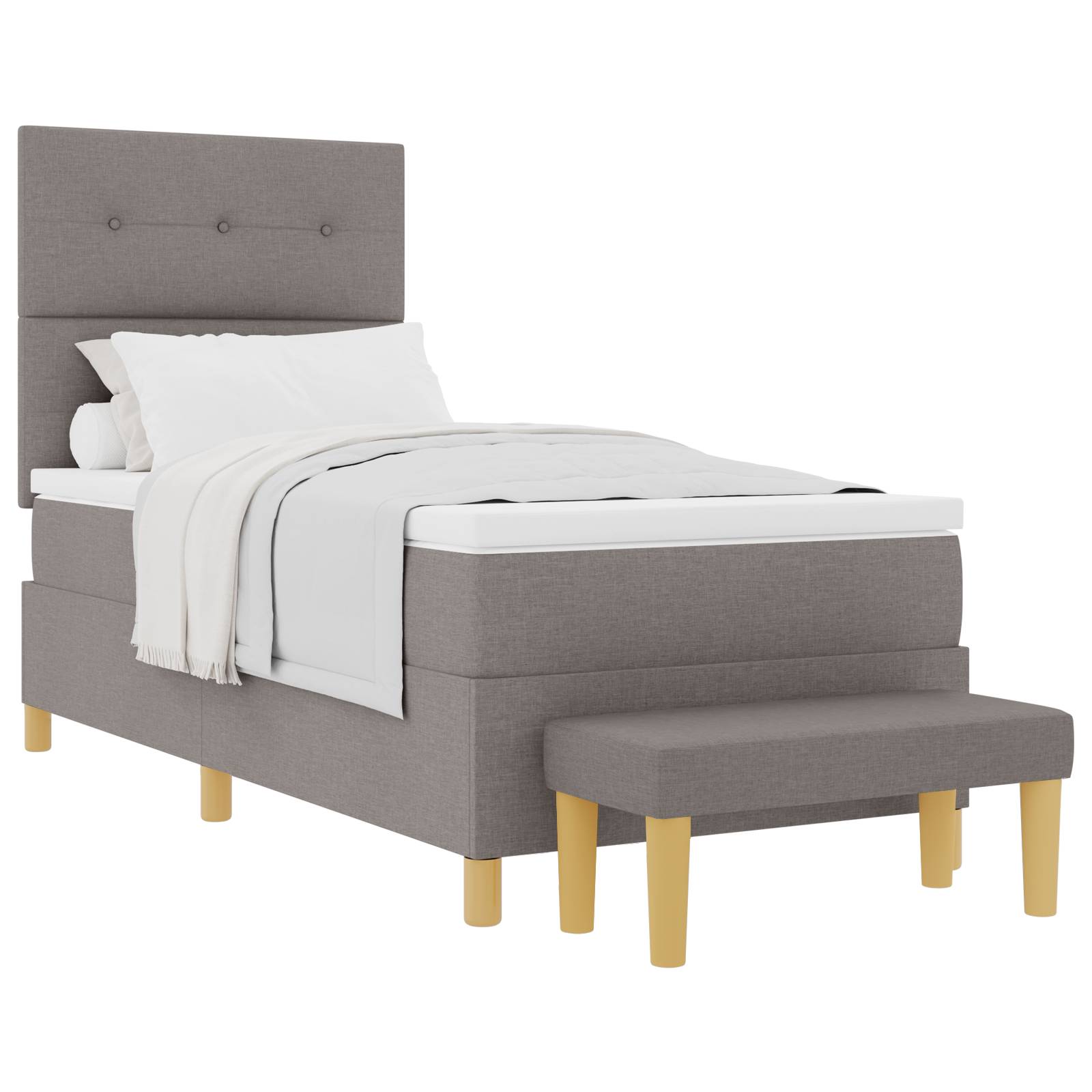 vidaXL Boxspringbett mit Matratze & Bank Taupe 100x200 cm Stoff