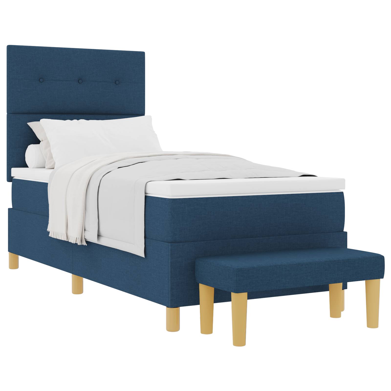 vidaXL Boxspringbett mit Matratze & Bank Blau 90x190 cm Stoff