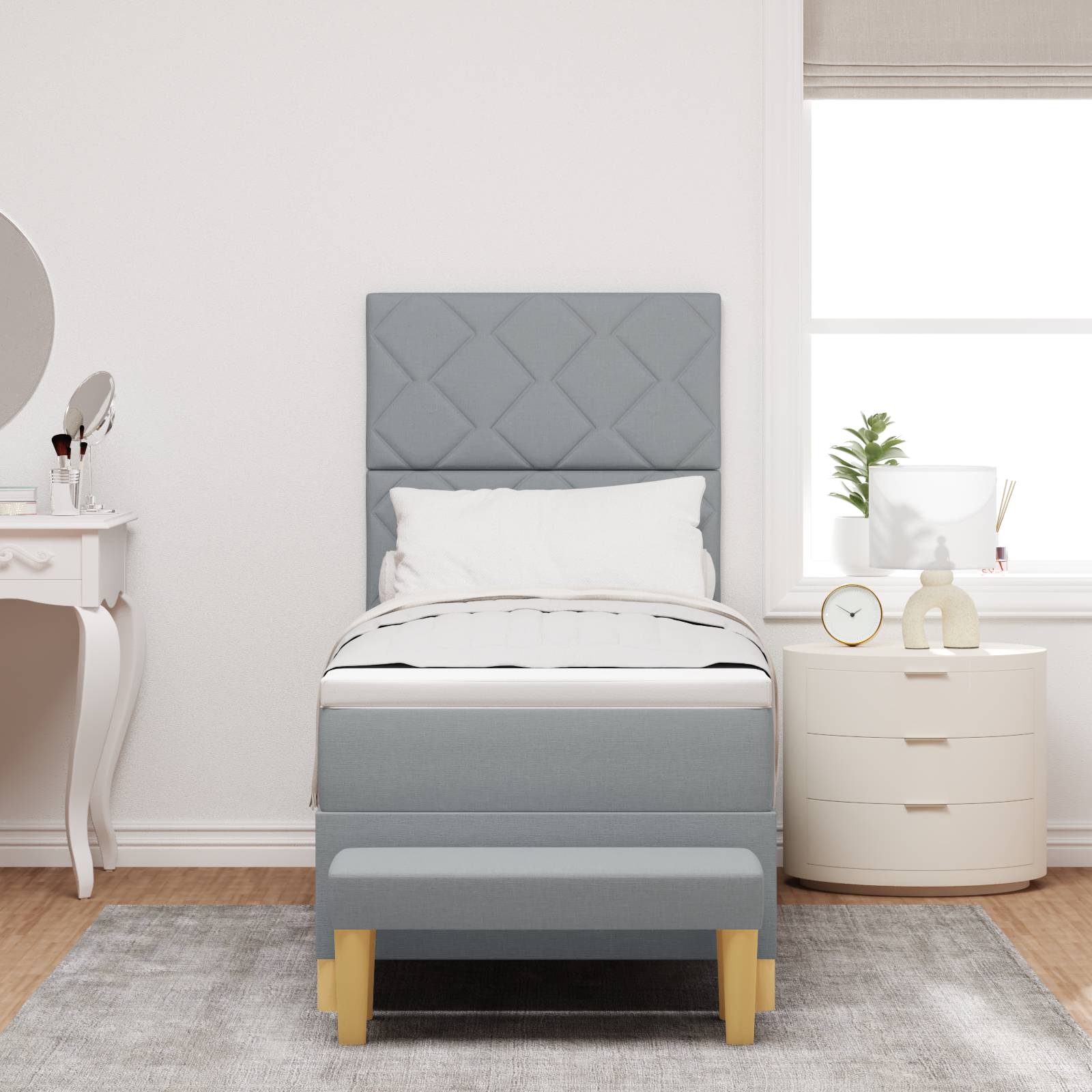 vidaXL Boxspringbett mit Matratze & Bank Hellgrau 80x200 cm Stoff