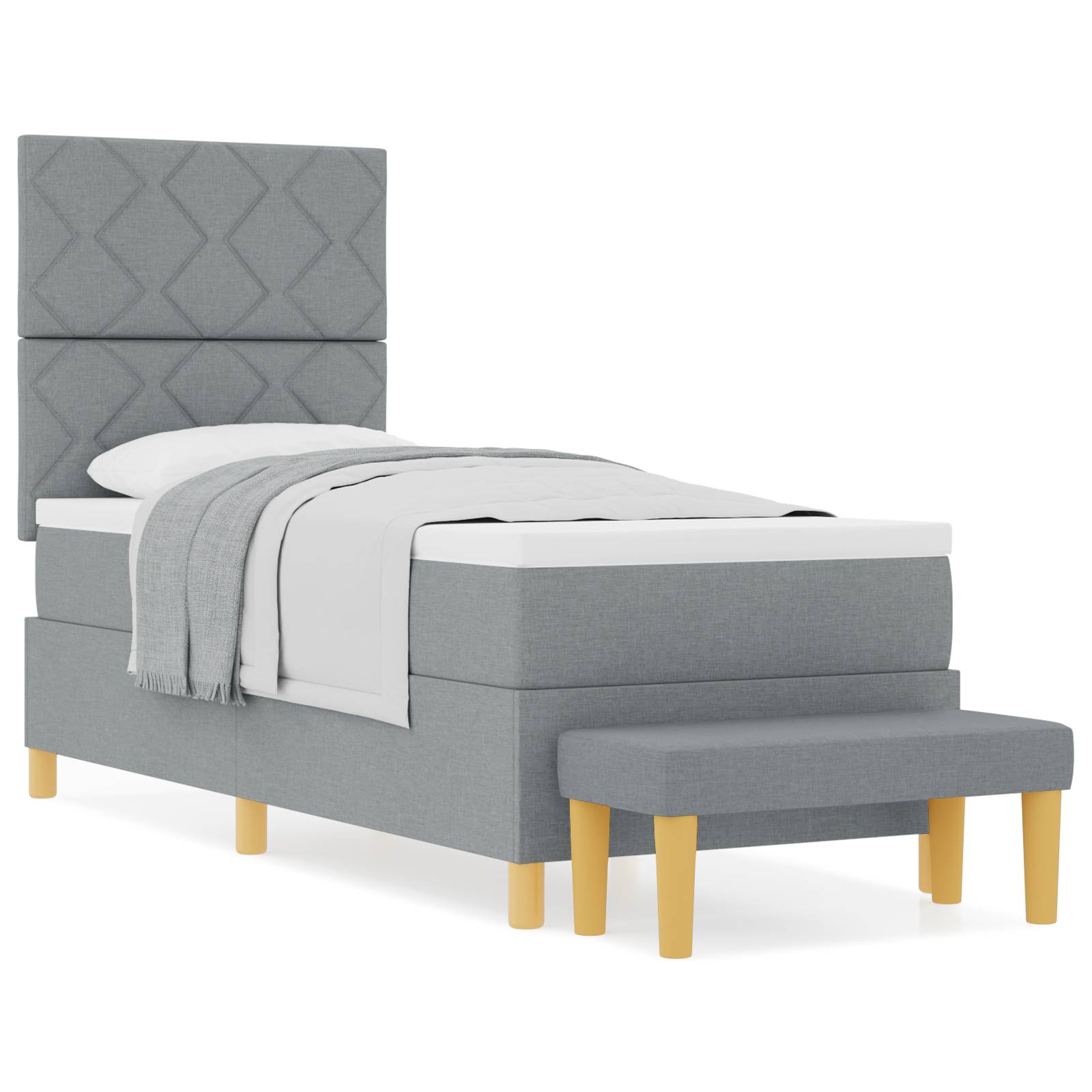 vidaXL Boxspringbett mit Matratze & Bank Hellgrau 80x200 cm Stoff
