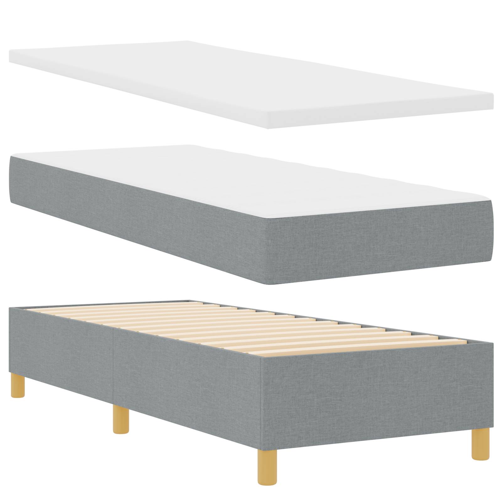 vidaXL Boxspringbett mit Matratze & Bank Hellgrau 80x200 cm Stoff