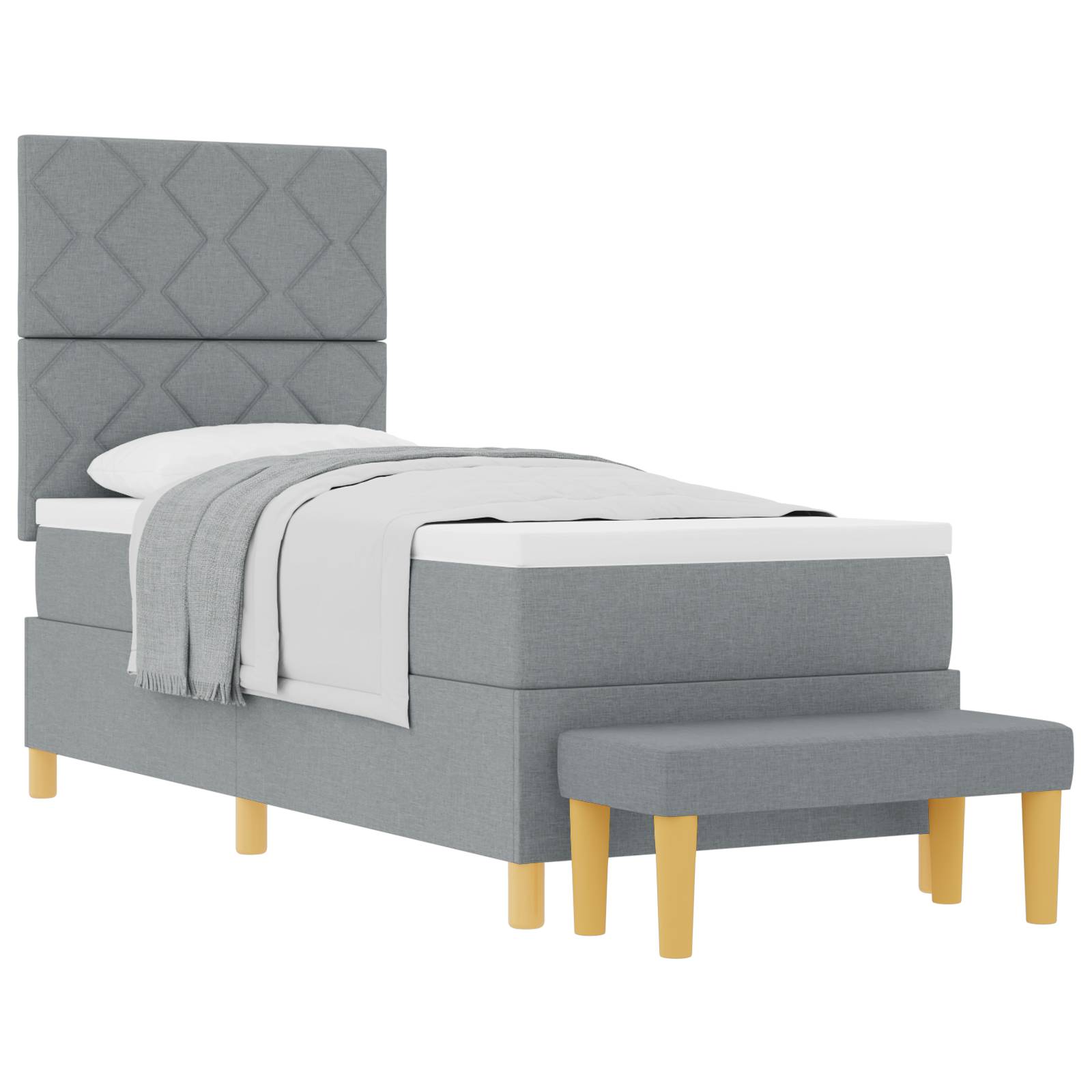 vidaXL Boxspringbett mit Matratze & Bank Hellgrau 80x200 cm Stoff