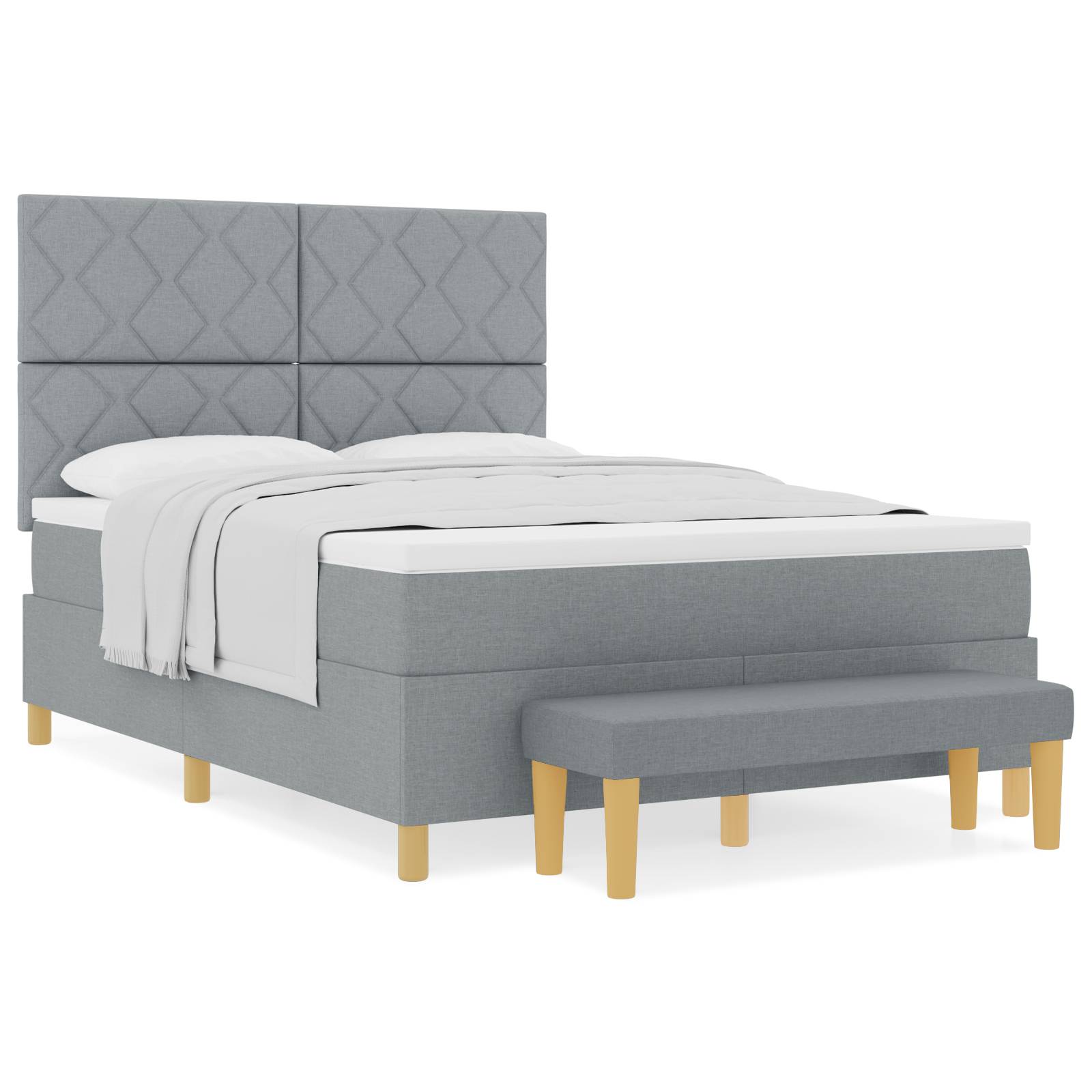 vidaXL Boxspringbett mit Matratze & Bank Hellgrau 140x200 cm Stoff