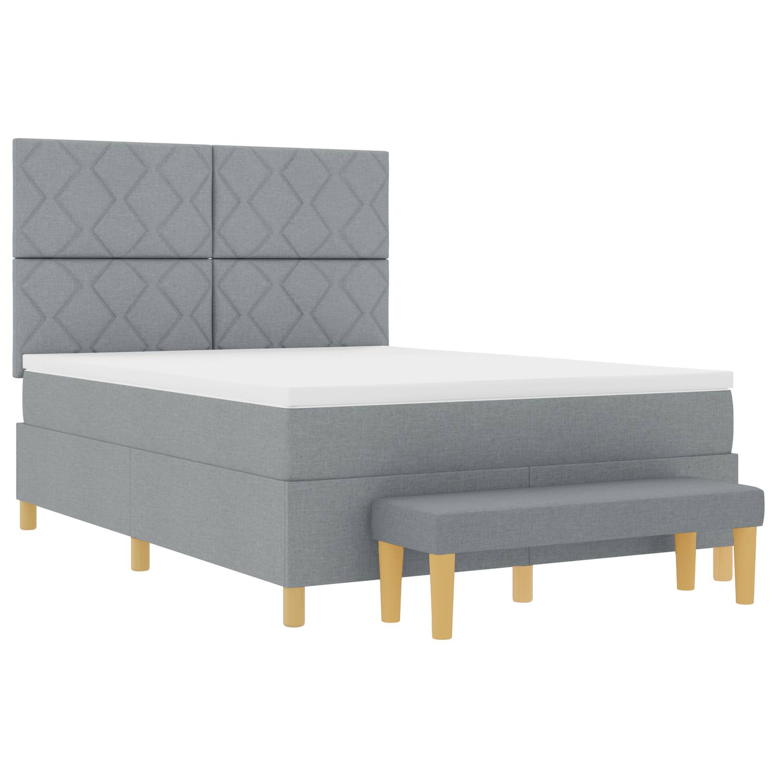 vidaXL Boxspringbett mit Matratze & Bank Hellgrau 140x200 cm Stoff