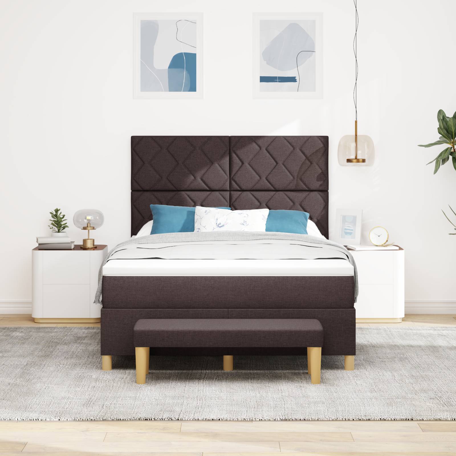 vidaXL Boxspringbett mit Matratze & Bank Dunkelbraun 140x190 cm Stoff