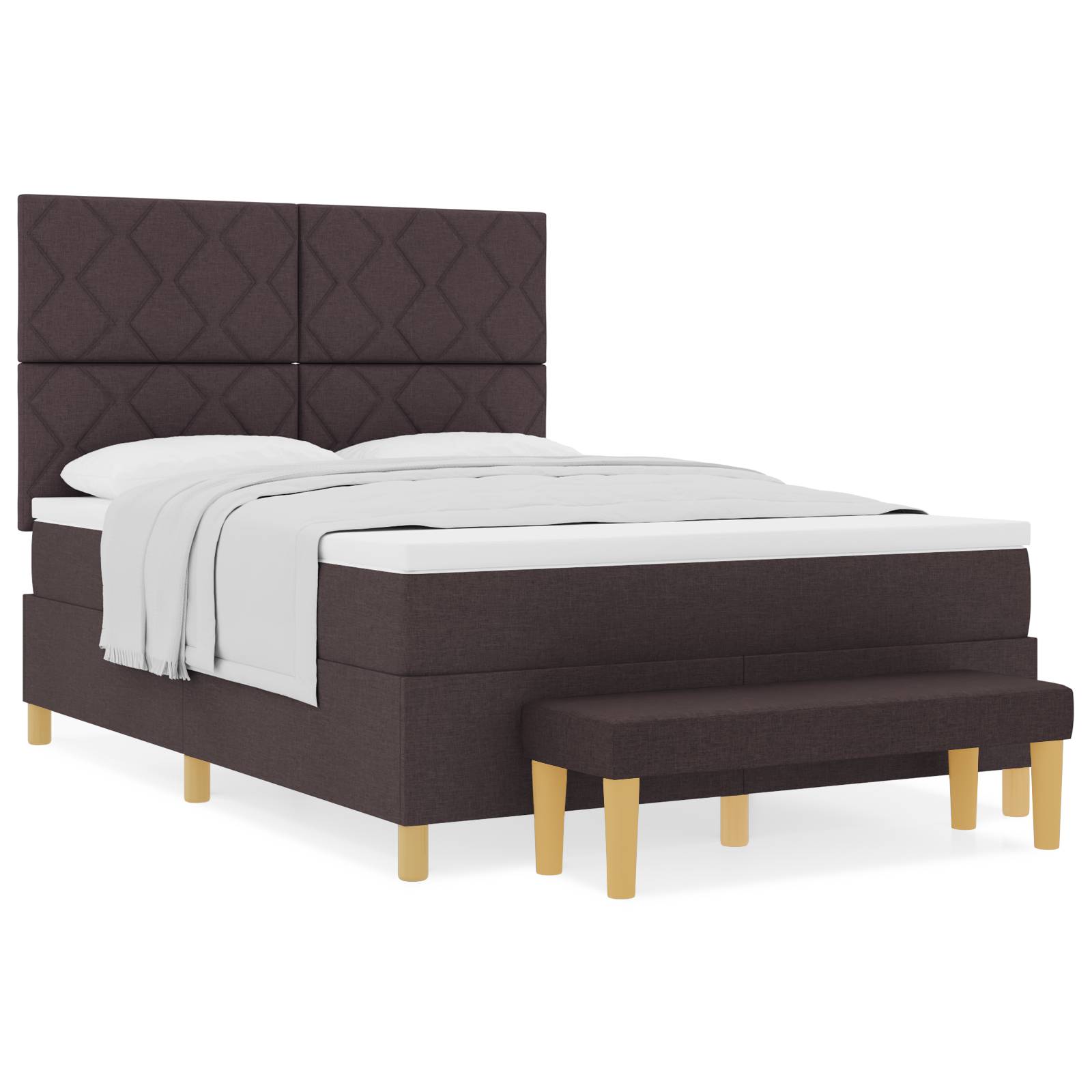 vidaXL Boxspringbett mit Matratze & Bank Dunkelbraun 140x190 cm Stoff