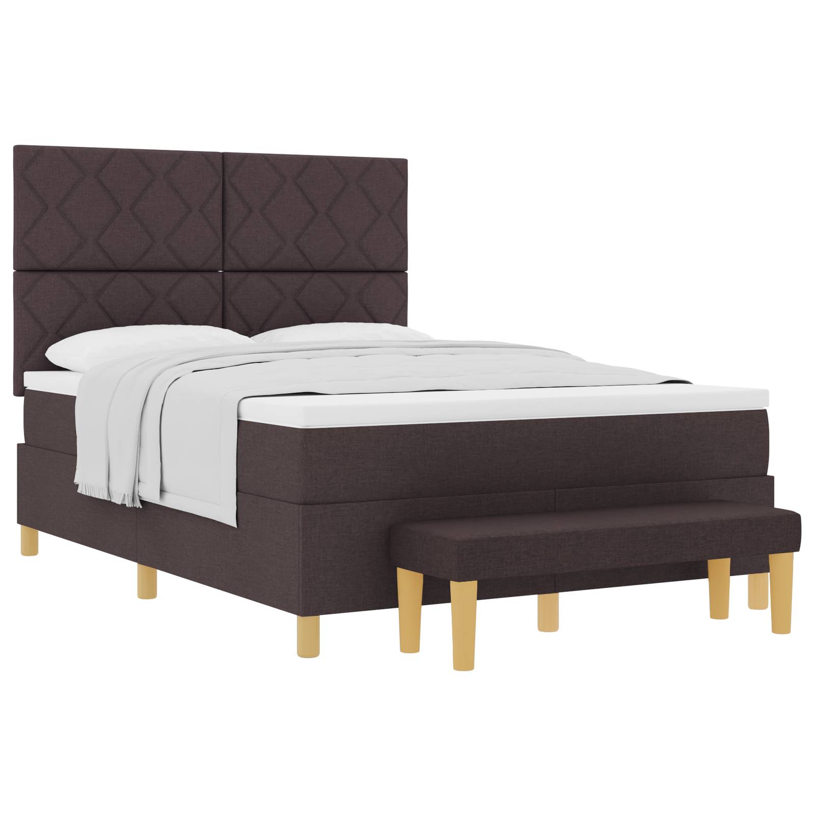 vidaXL Boxspringbett mit Matratze & Bank Dunkelbraun 140x190 cm Stoff