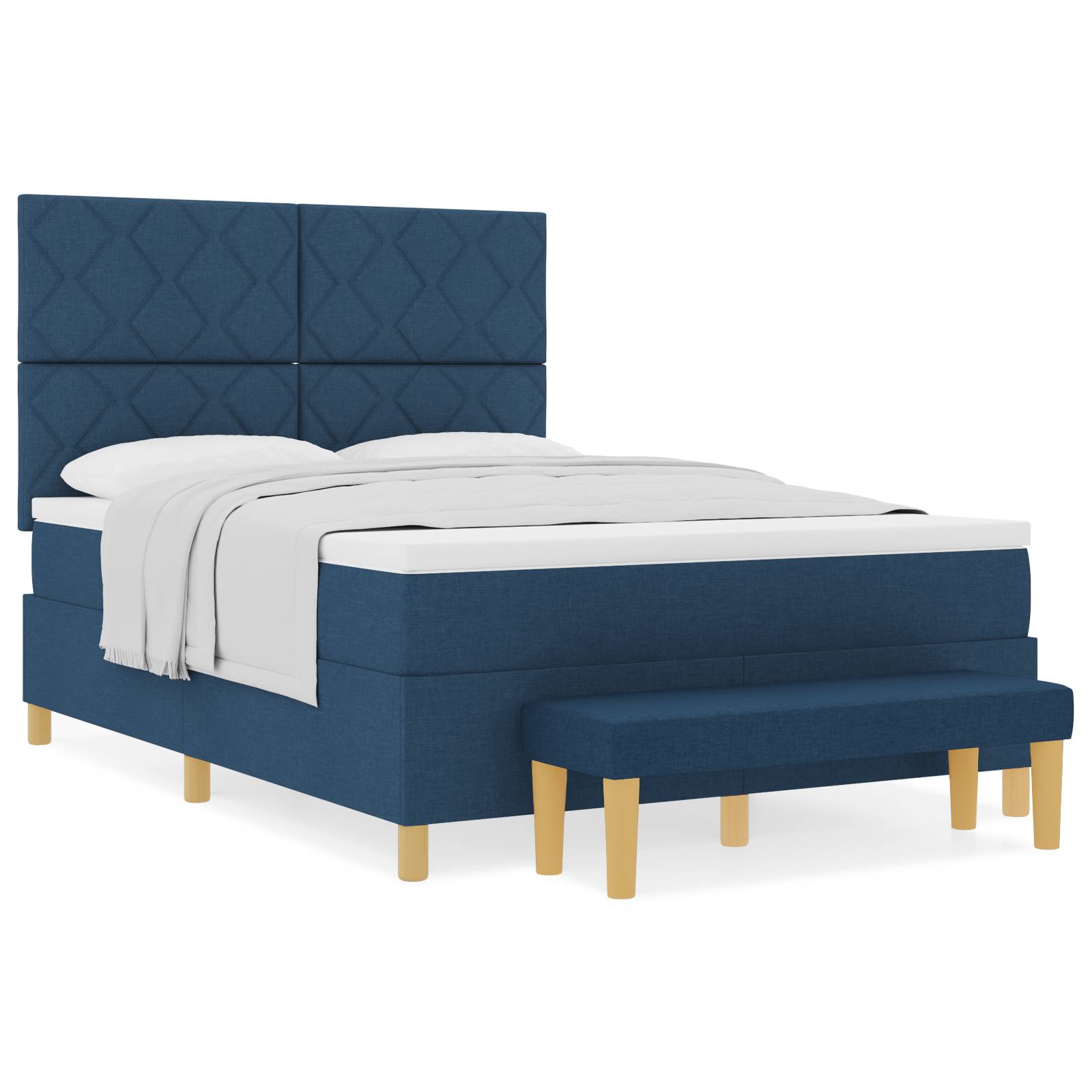 vidaXL Boxspringbett mit Matratze &amp; Bank Blau 140x200 cm Stoff