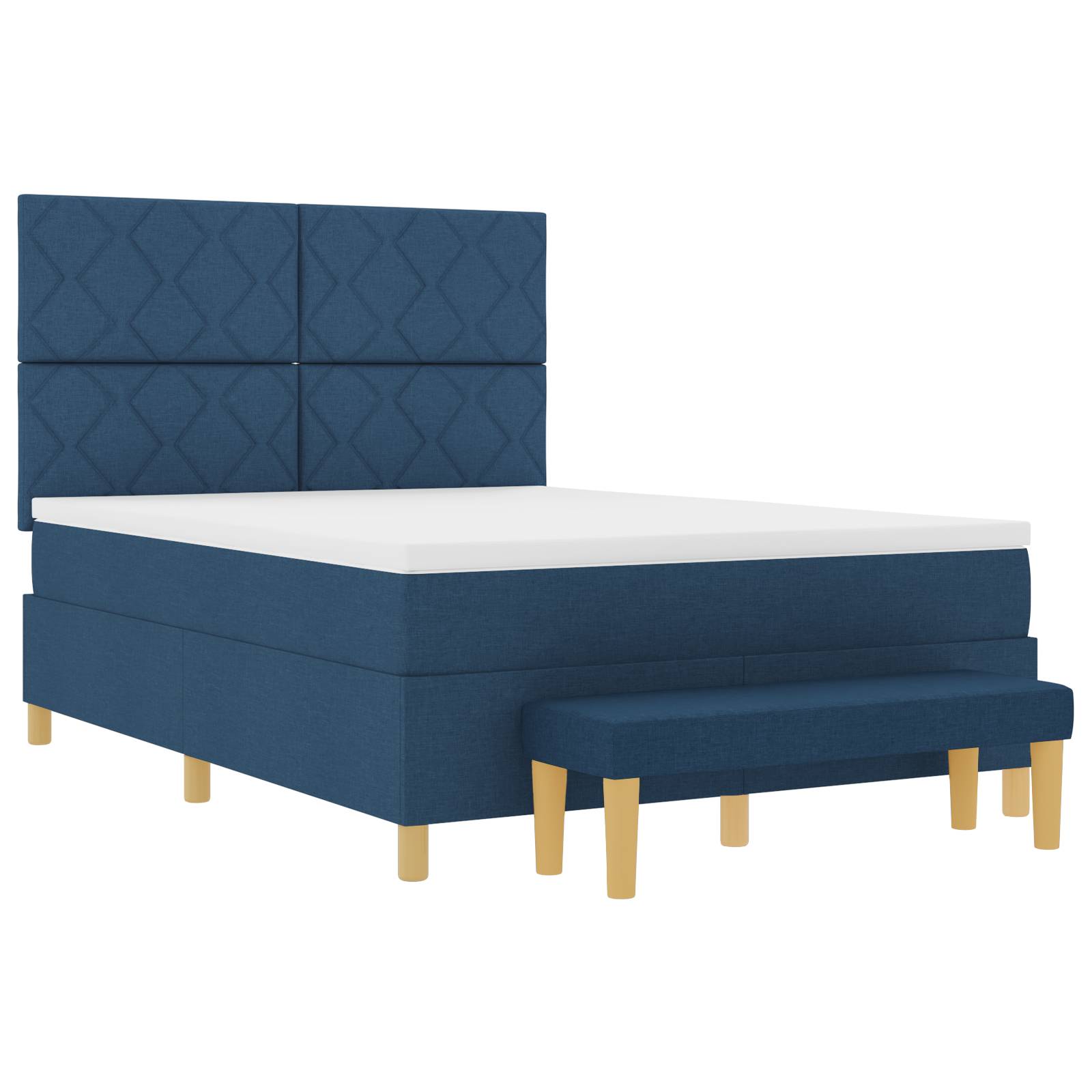 vidaXL Boxspringbett mit Matratze &amp; Bank Blau 140x200 cm Stoff