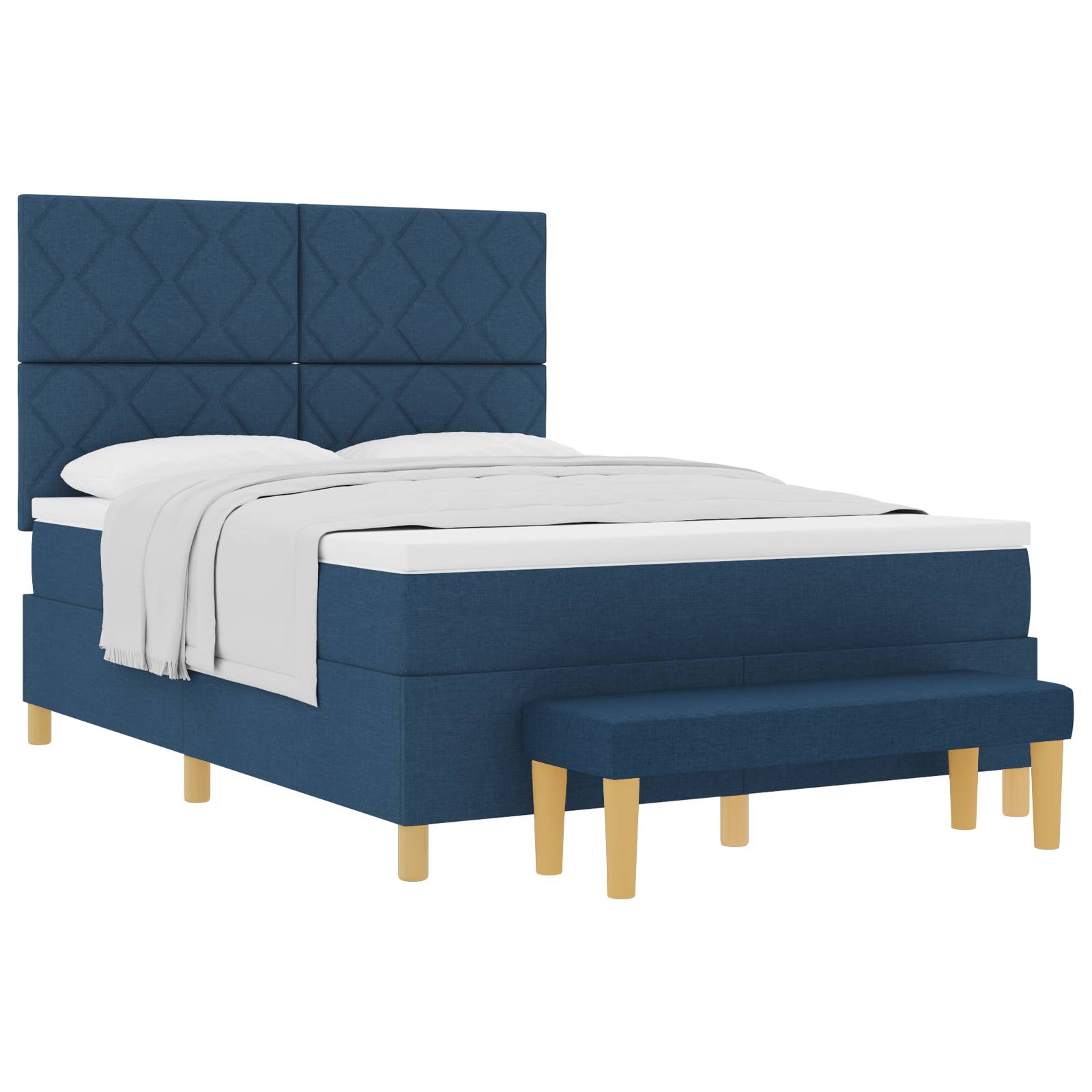 vidaXL Boxspringbett mit Matratze &amp; Bank Blau 140x200 cm Stoff