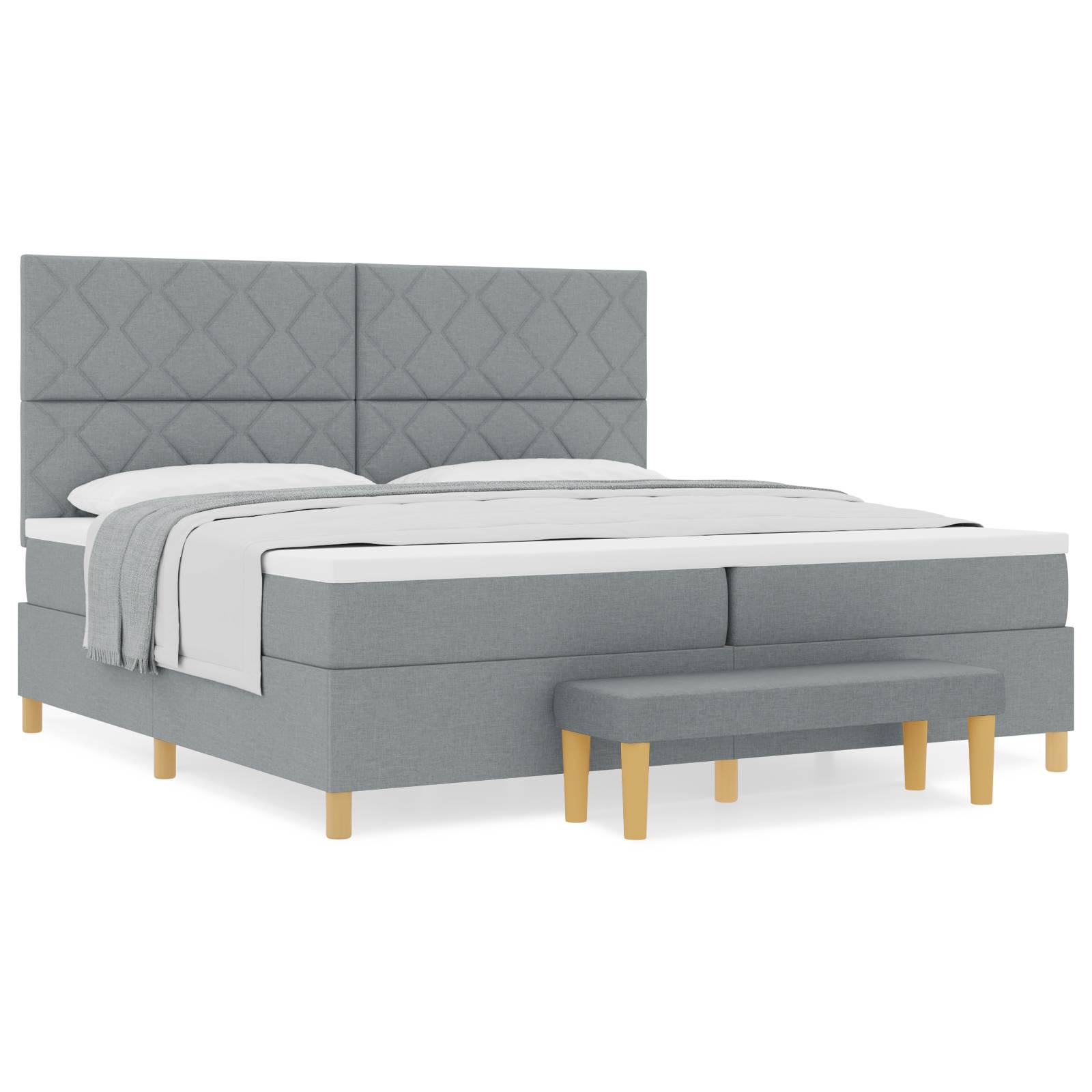 vidaXL Boxspringbett mit Matratze und Bank hellgrau 200x200 cm Stoff