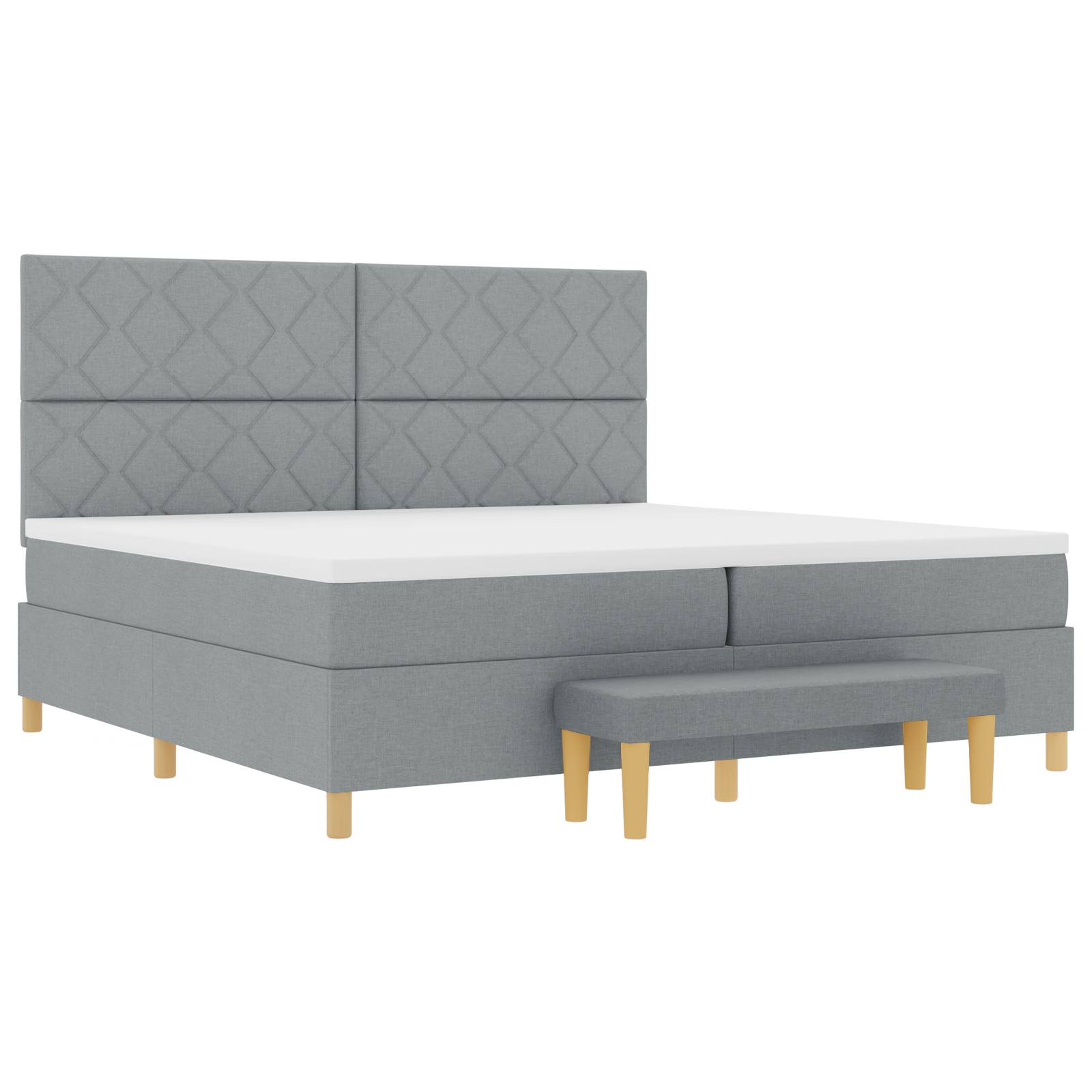 vidaXL Boxspringbett mit Matratze und Bank hellgrau 200x200 cm Stoff