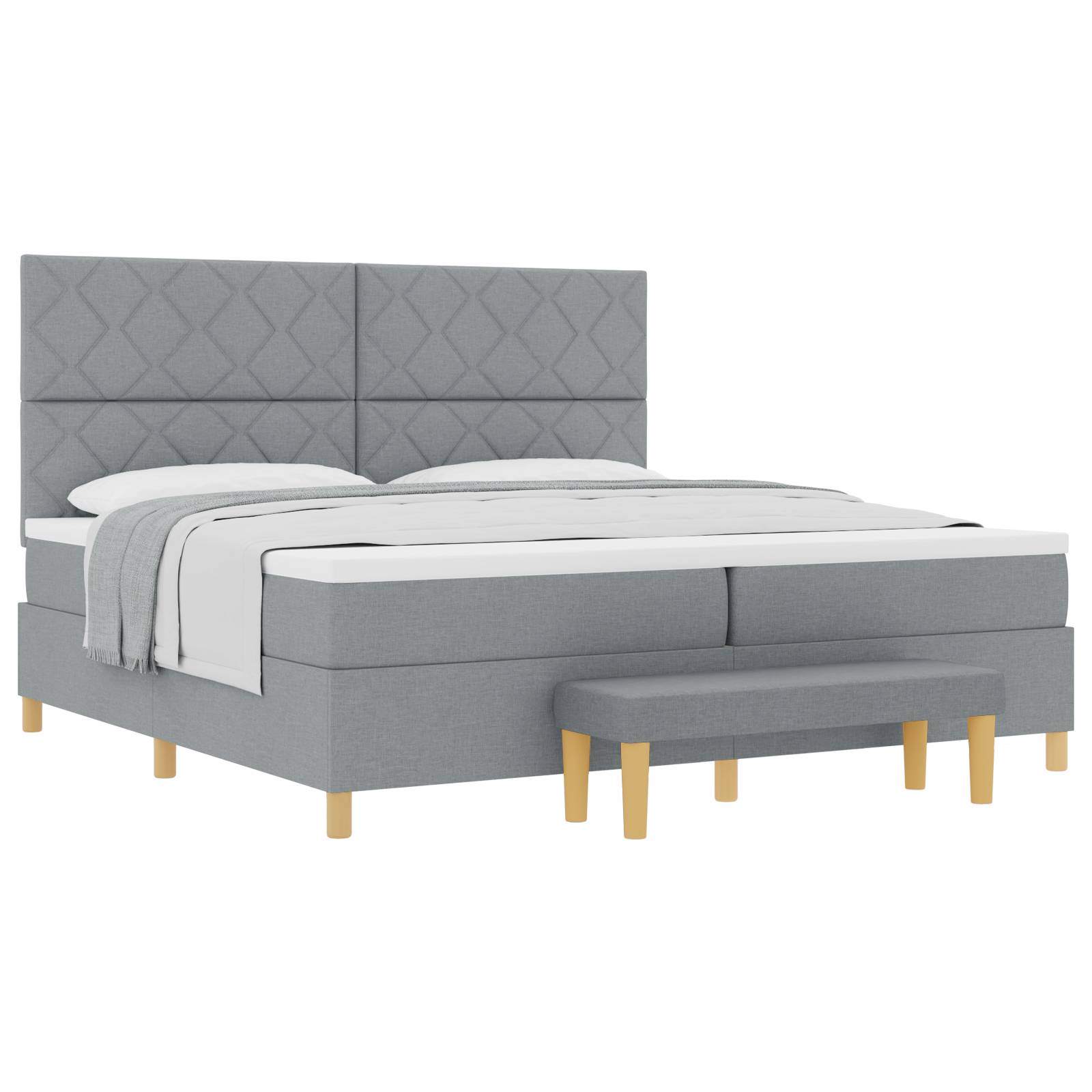 vidaXL Boxspringbett mit Matratze und Bank hellgrau 200x200 cm Stoff