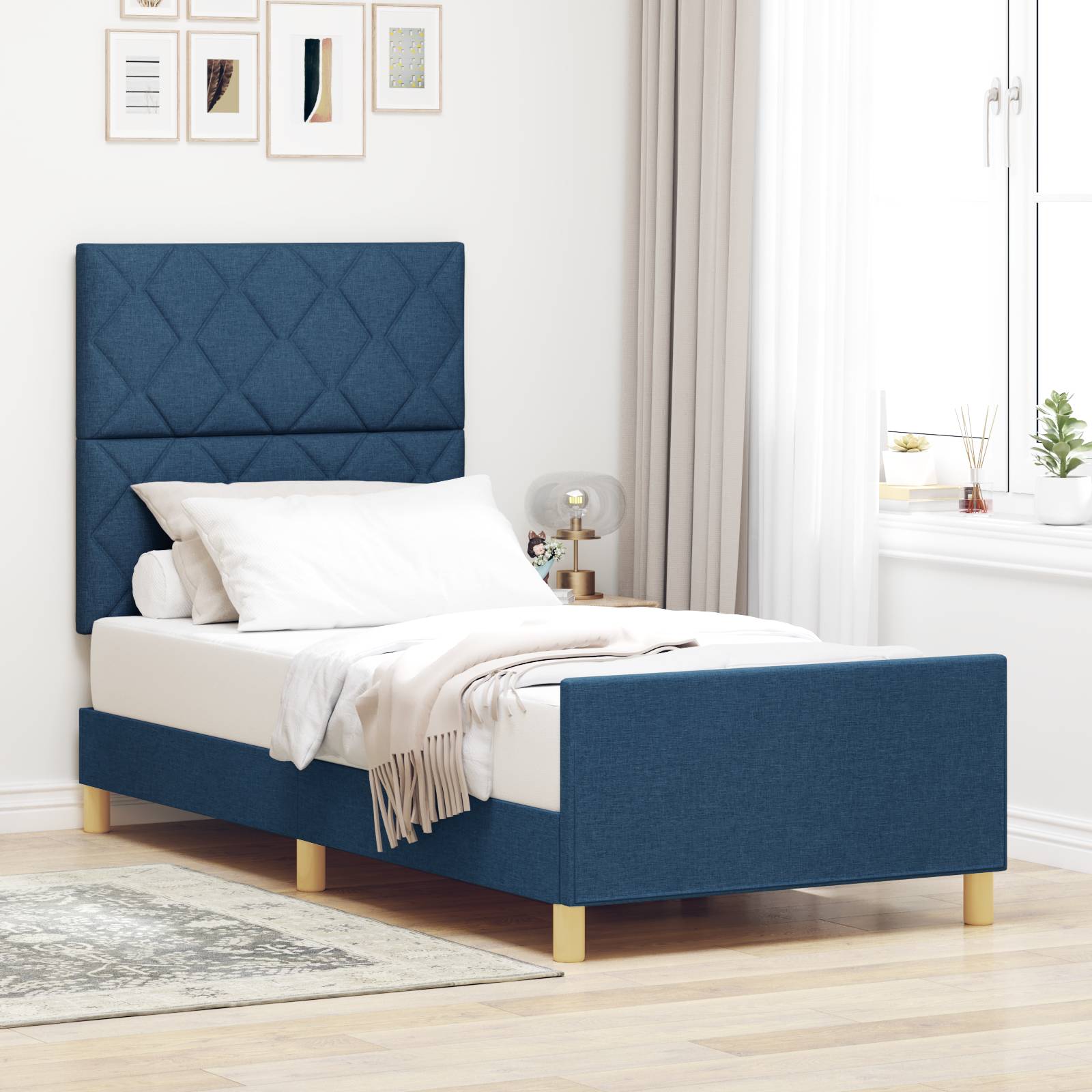 vidaXL Bettgestell Blau 90x190 cm Stoff