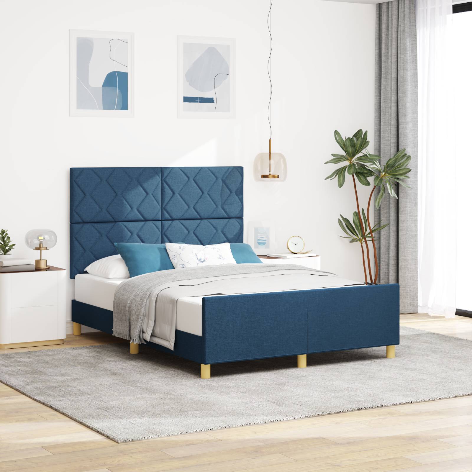 vidaXL Bettgestell Blau Stoff 140x200 cm