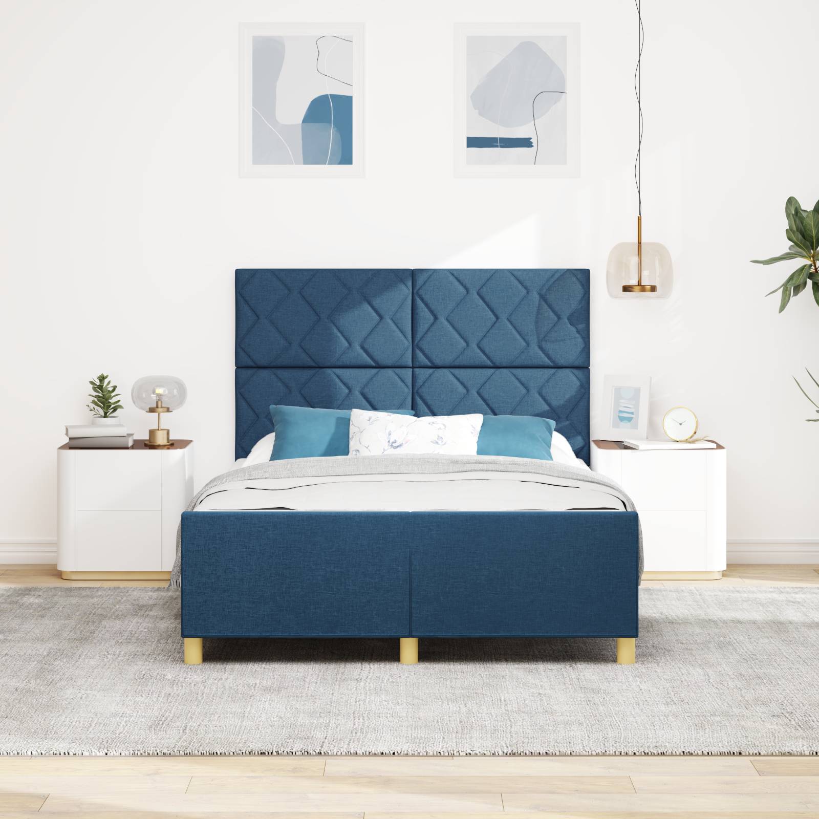 vidaXL Bettgestell Blau Stoff 140x200 cm
