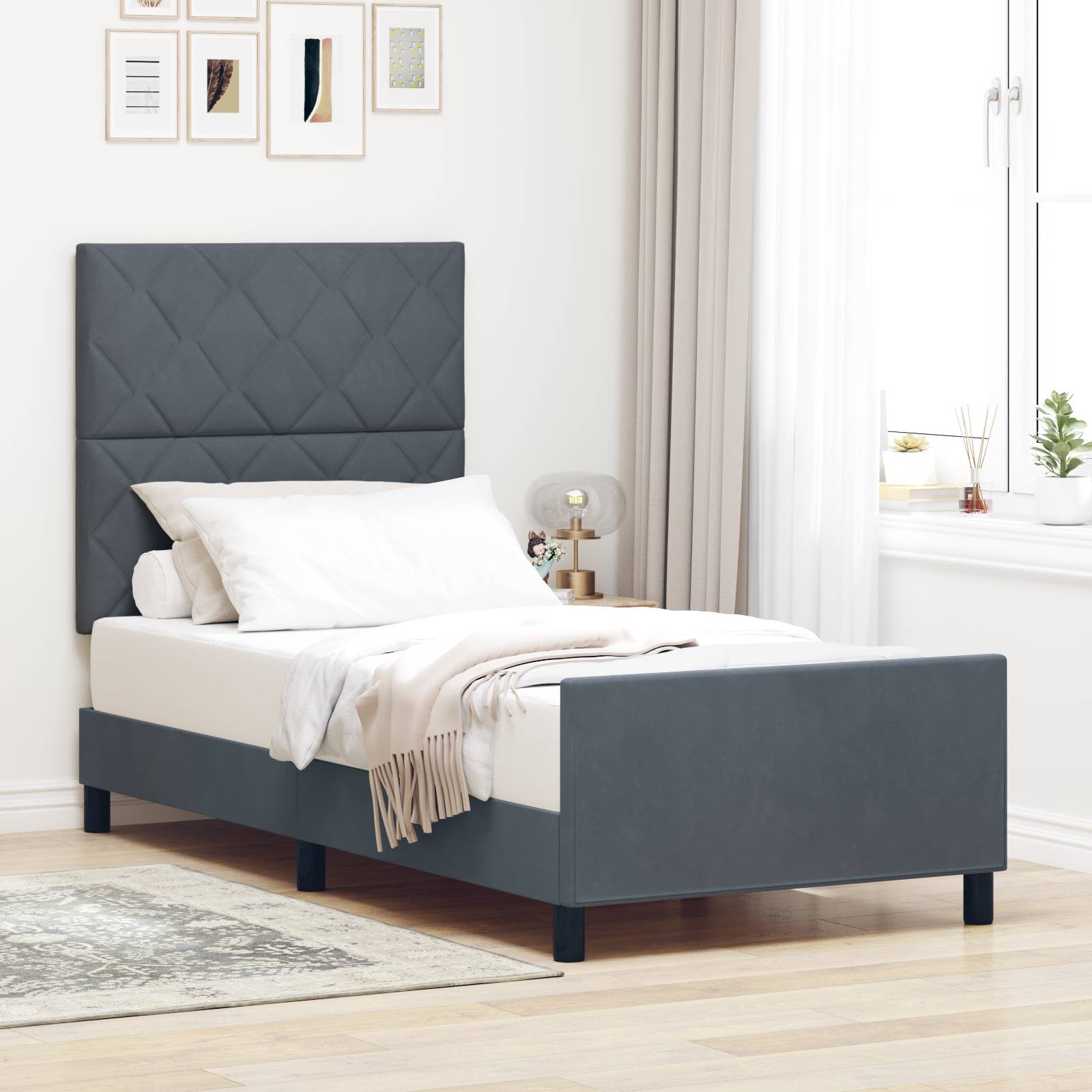 vidaXL Bettgestell Dunkelgrau Samt 90x200 cm