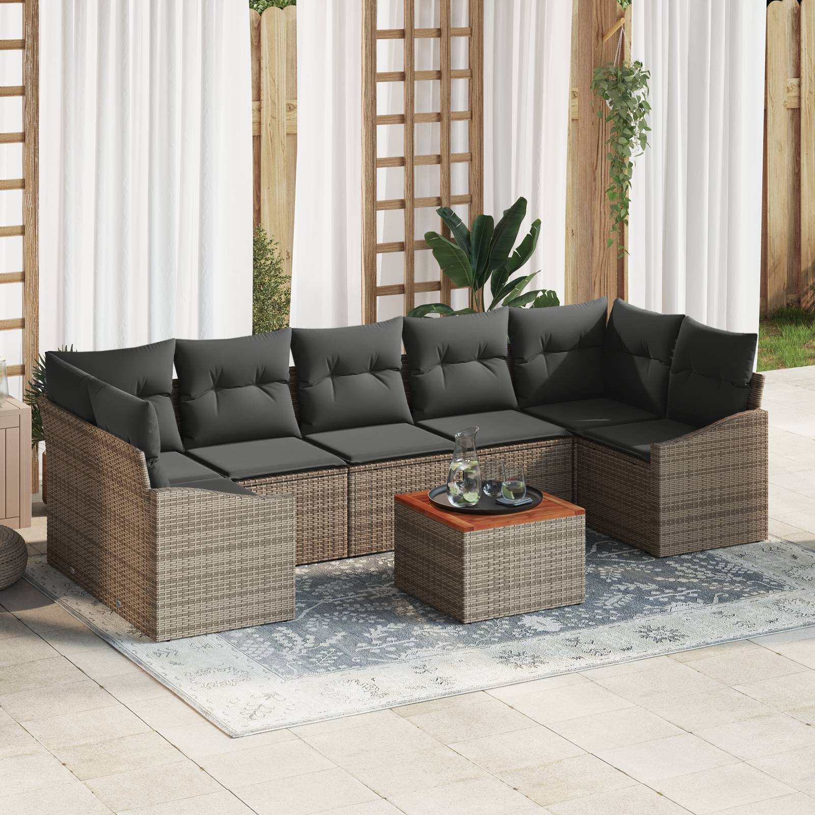 vidaXL 8-teiliges Garten-Sofa Set mit Kissen Grau Poly Rattan Akazie