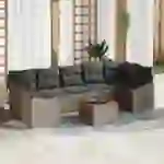 vidaXL 8-teiliges Garten-Sofa Set mit Kissen Grau Poly Rattan Akazie vidaXL 8-teiliges Garten-Sofa Set mit Kissen Grau Poly Rattan Akazie