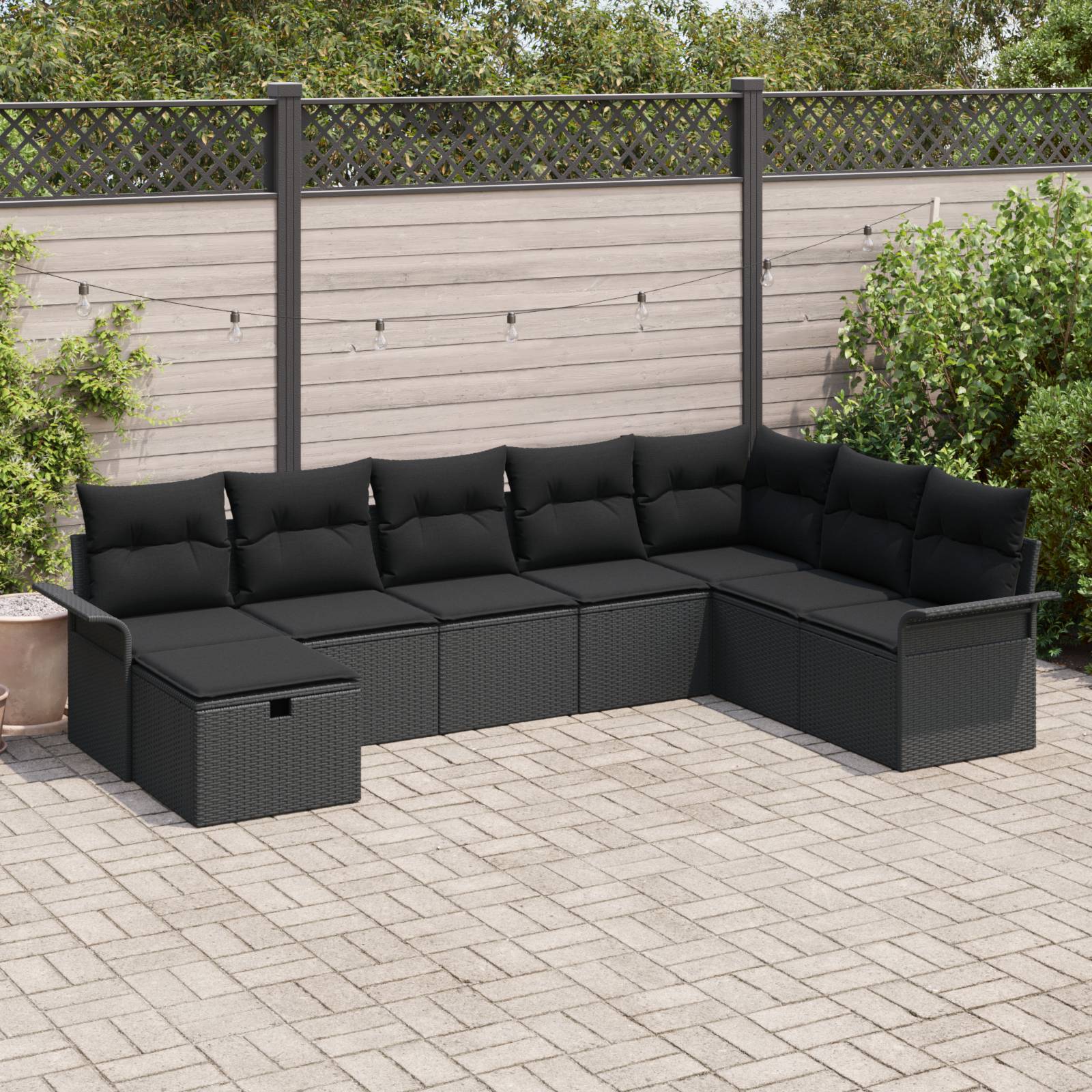 vidaXL 8-teiliges Garten Sofa Set mit Kissen Schwarz Poly Rattan
