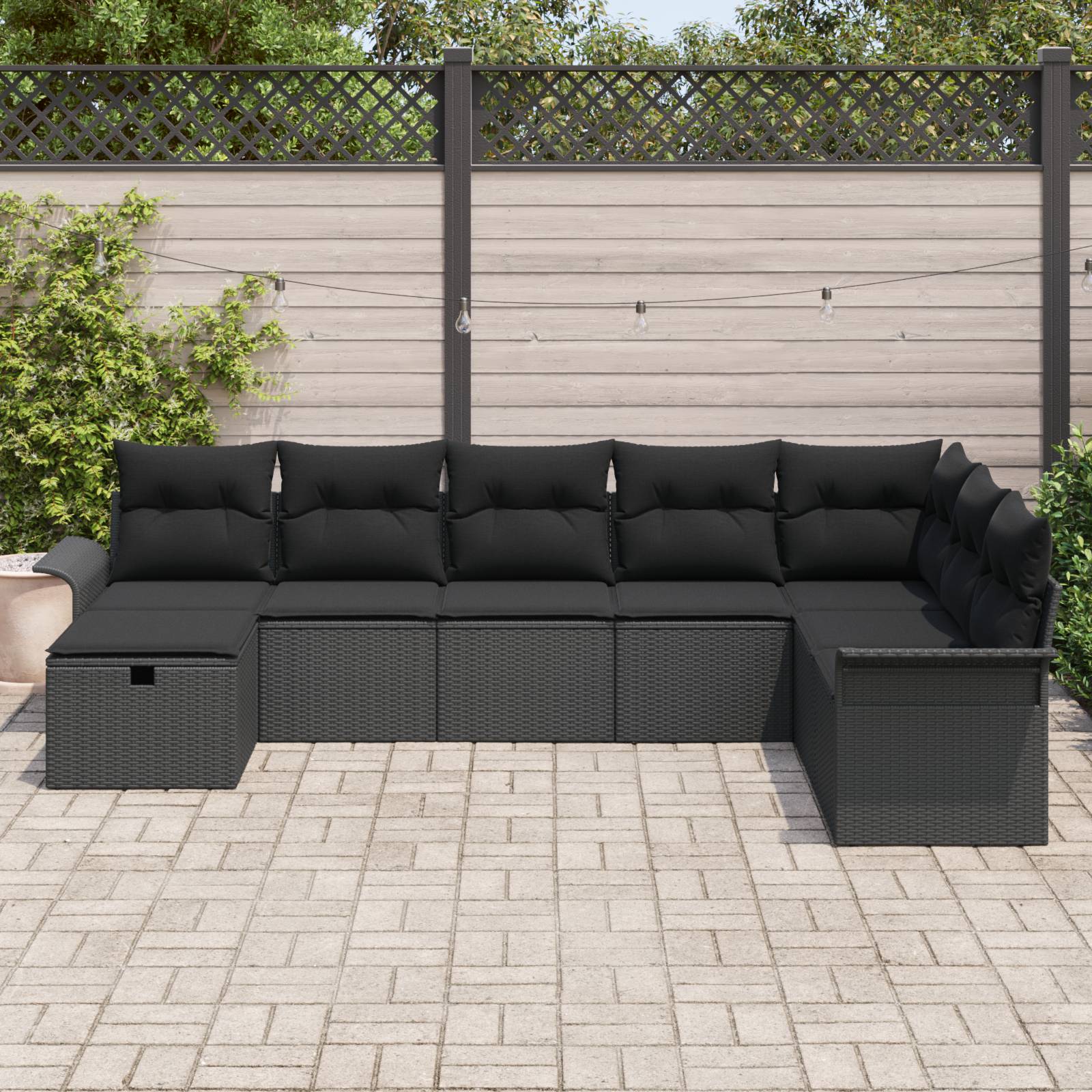 vidaXL 8-teiliges Garten Sofa Set mit Kissen Schwarz Poly Rattan
