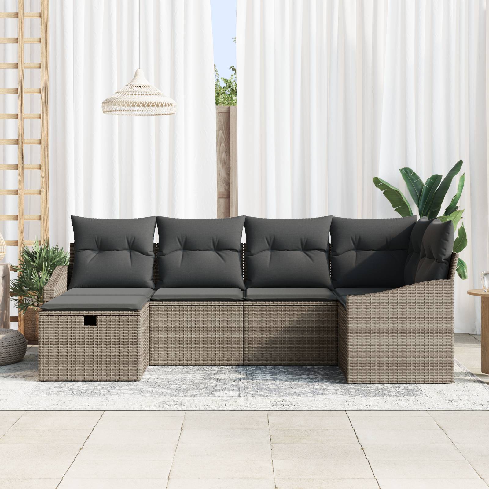 vidaXL 6-tlg. Garten-Sofagarnitur mit Kissen Grau Poly Rattan