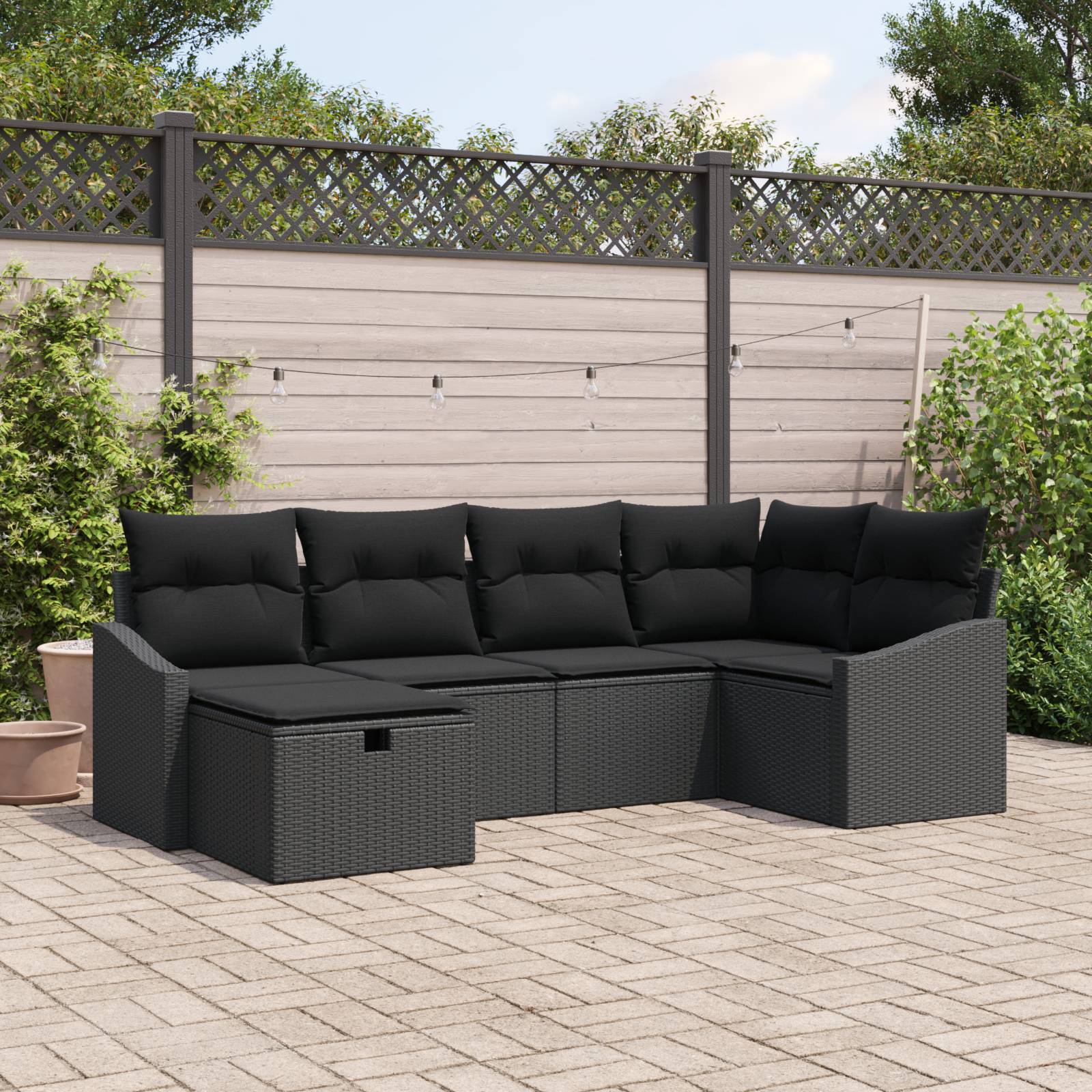 vidaXL 6-teiliges Garten-Sofa-Set mit Kissen Schwarz Poly Rattan