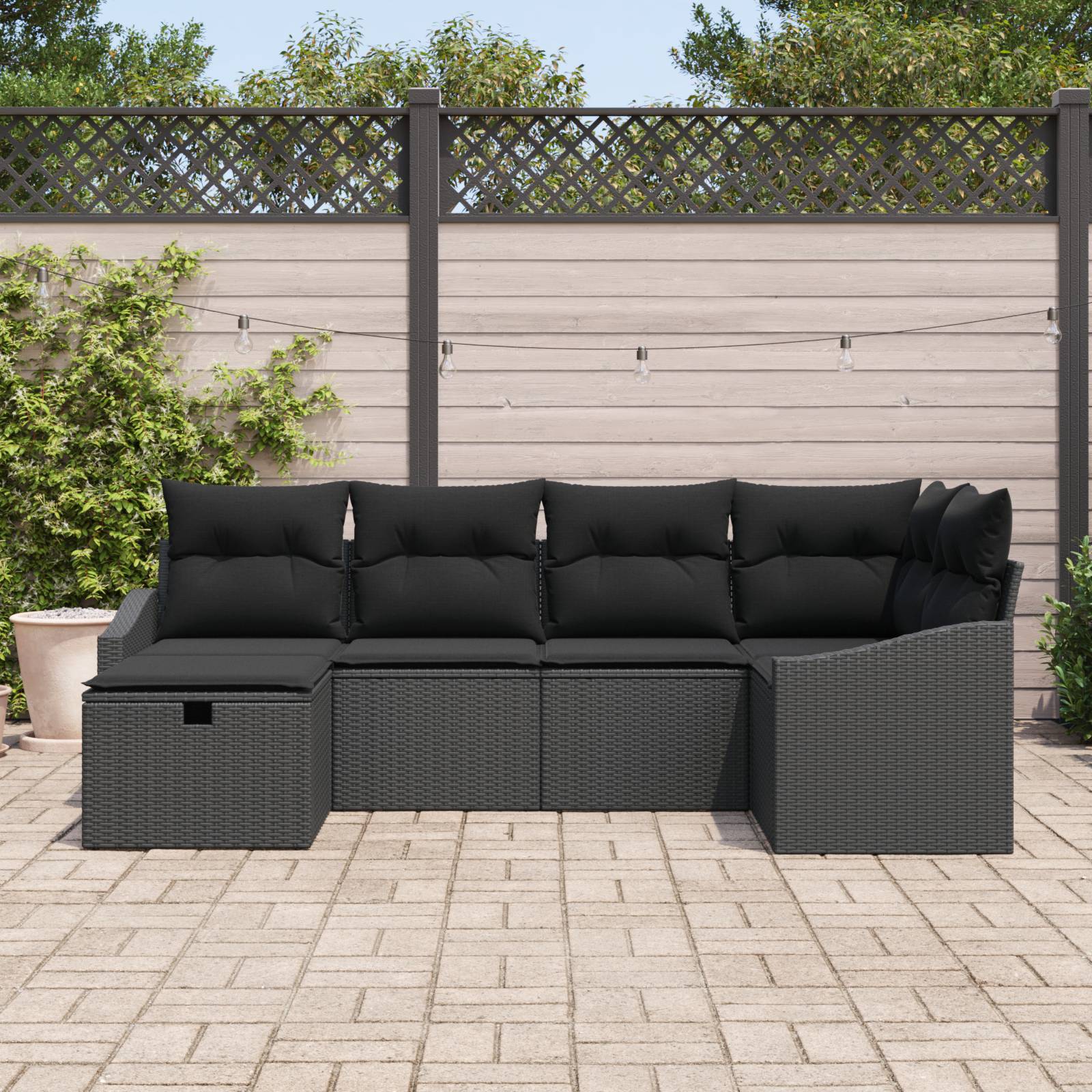 vidaXL 6-teiliges Garten-Sofa-Set mit Kissen Schwarz Poly Rattan
