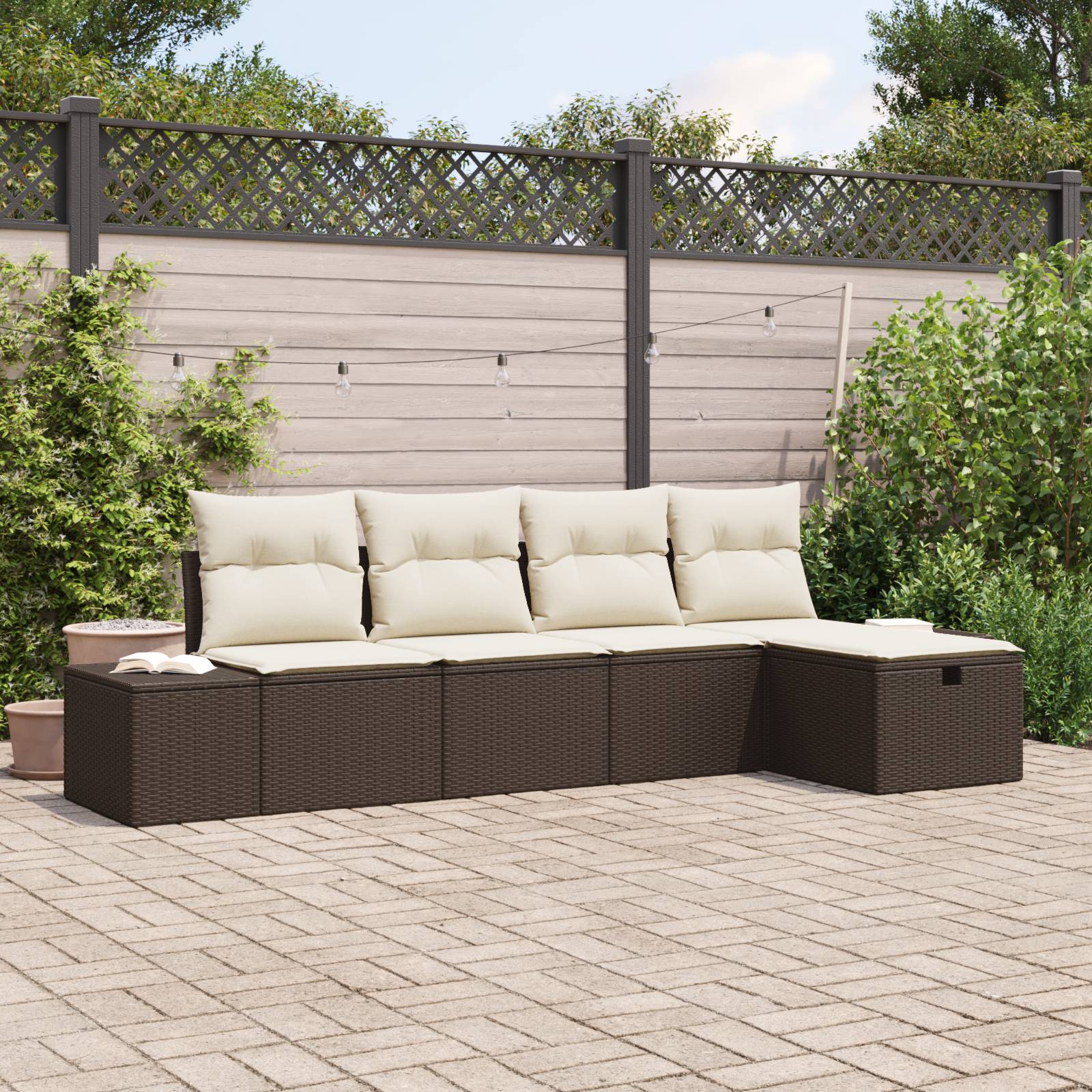 vidaXL 5-tlg. Garten-Sofagarnitur mit Kissen Braun Poly Rattan