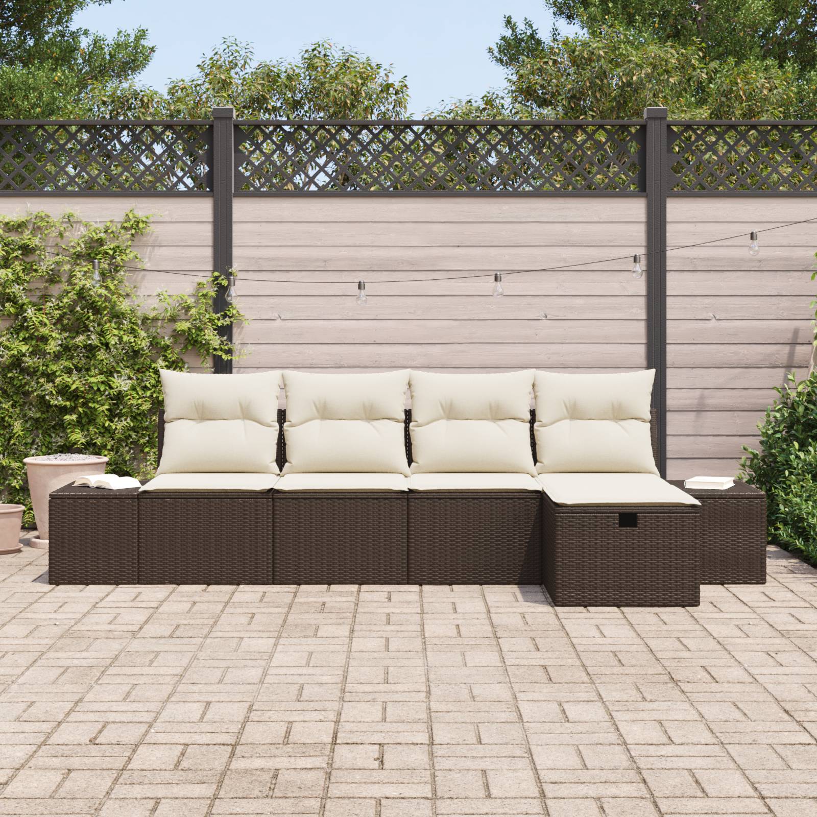 vidaXL 5-tlg. Garten-Sofagarnitur mit Kissen Braun Poly Rattan