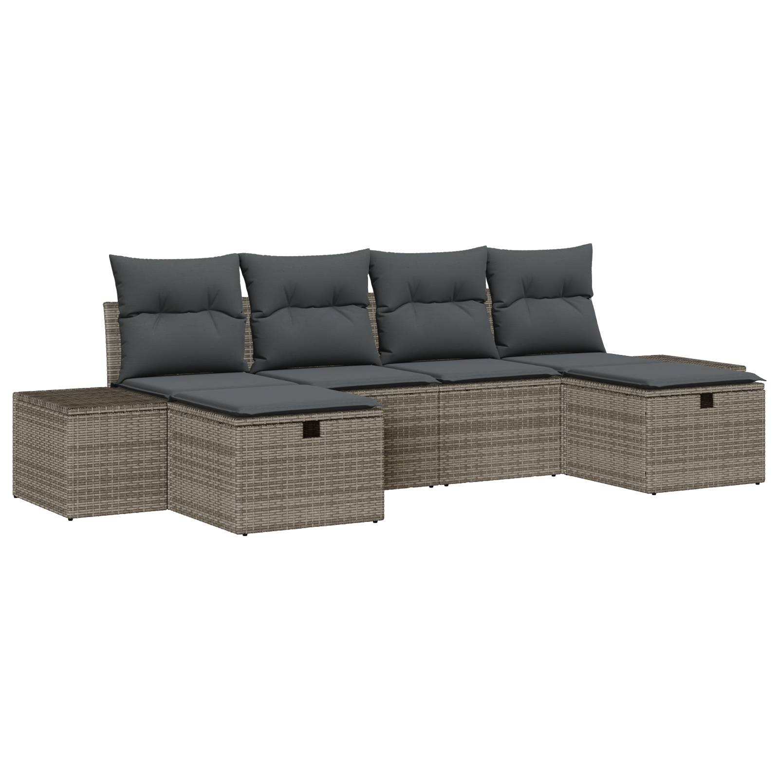 vidaXL 6-teiliges Garten-Sofaset mit Kissen – Graues Poly-Rattan