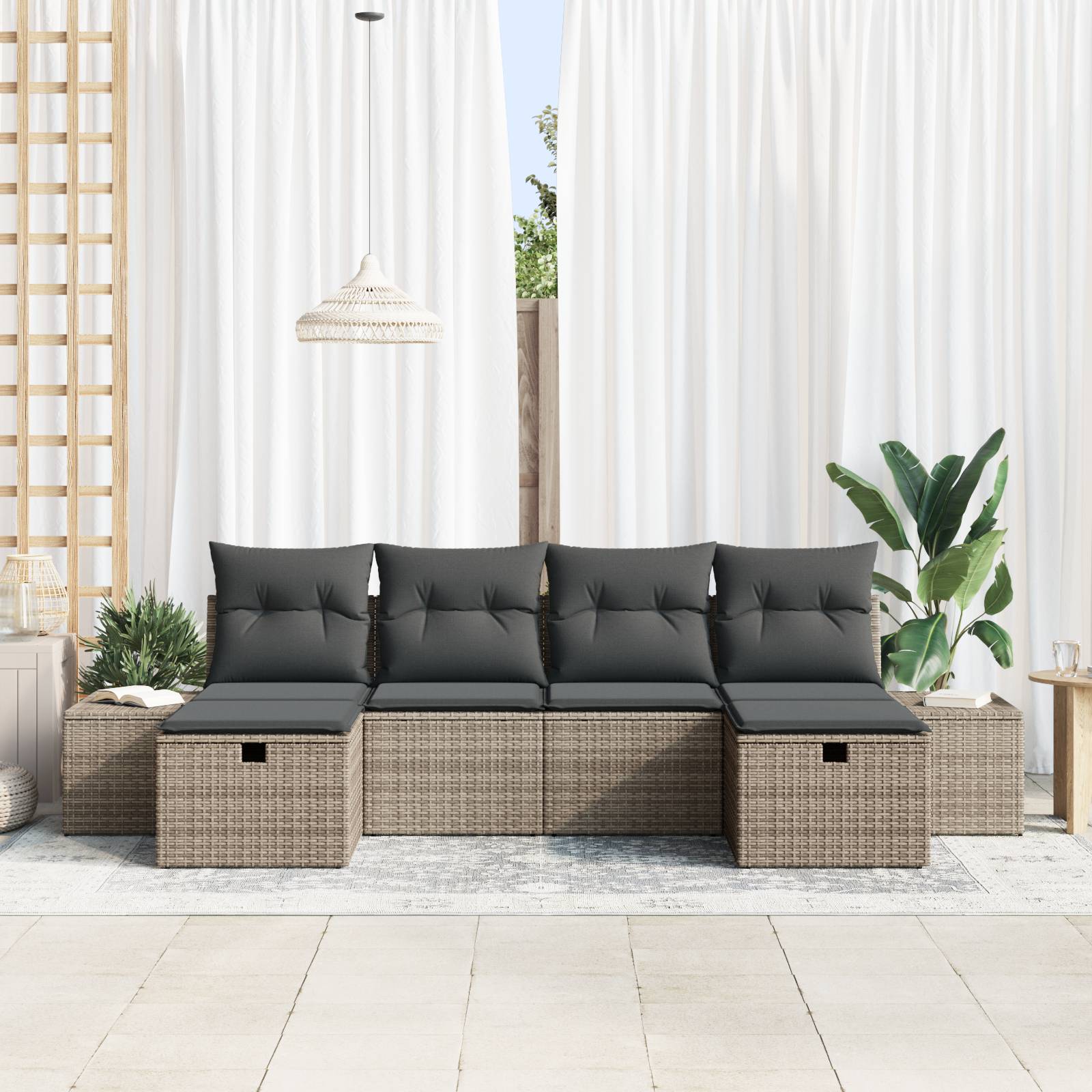 vidaXL 6-teiliges Garten-Sofaset mit Kissen – Graues Poly-Rattan