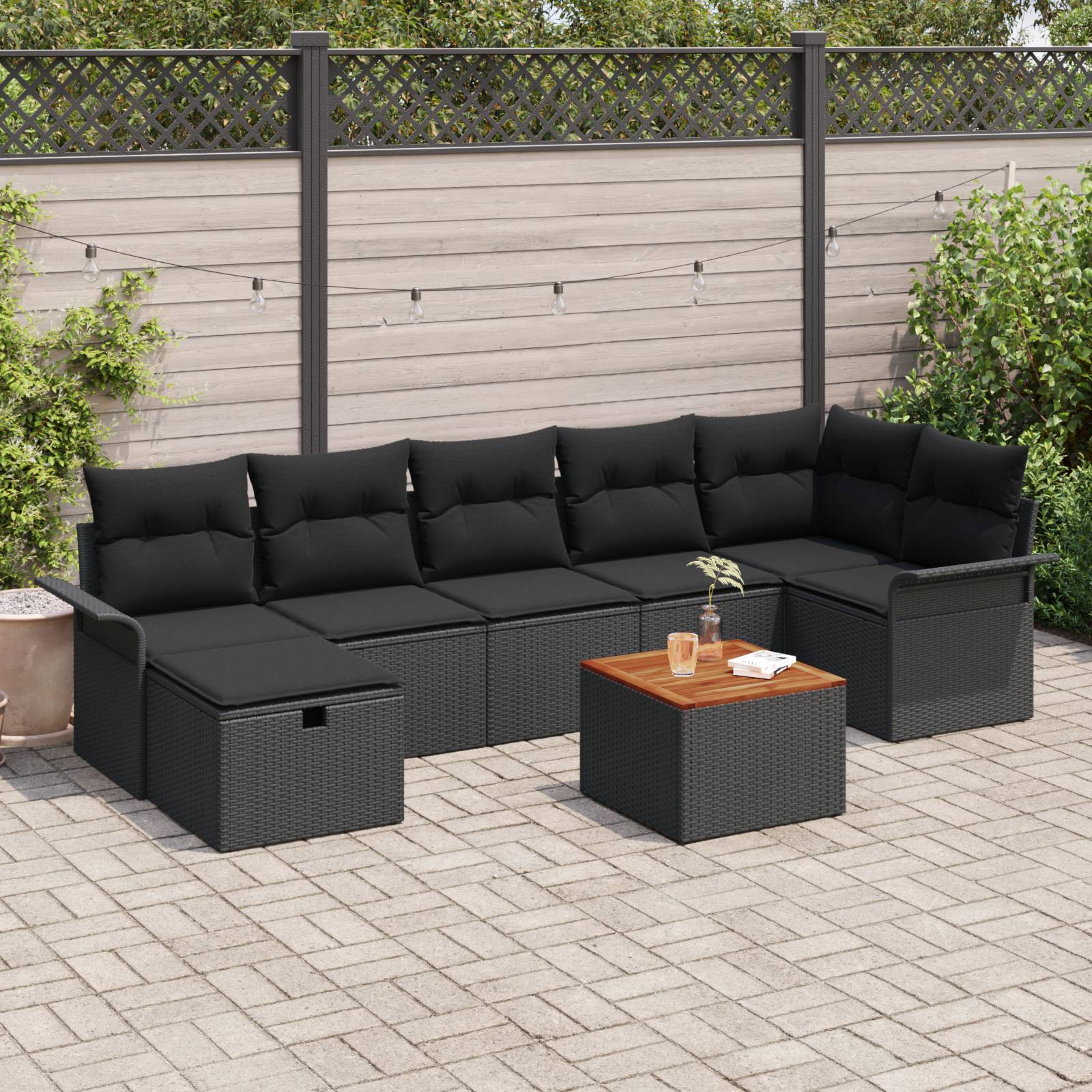 vidaXL 8-teiliges Garten Sofa Set mit Kissen Schwarz Poly Rattan