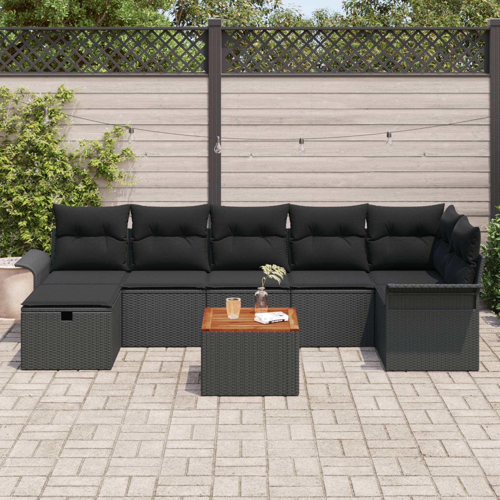 vidaXL 8-teiliges Garten Sofa Set mit Kissen Schwarz Poly Rattan